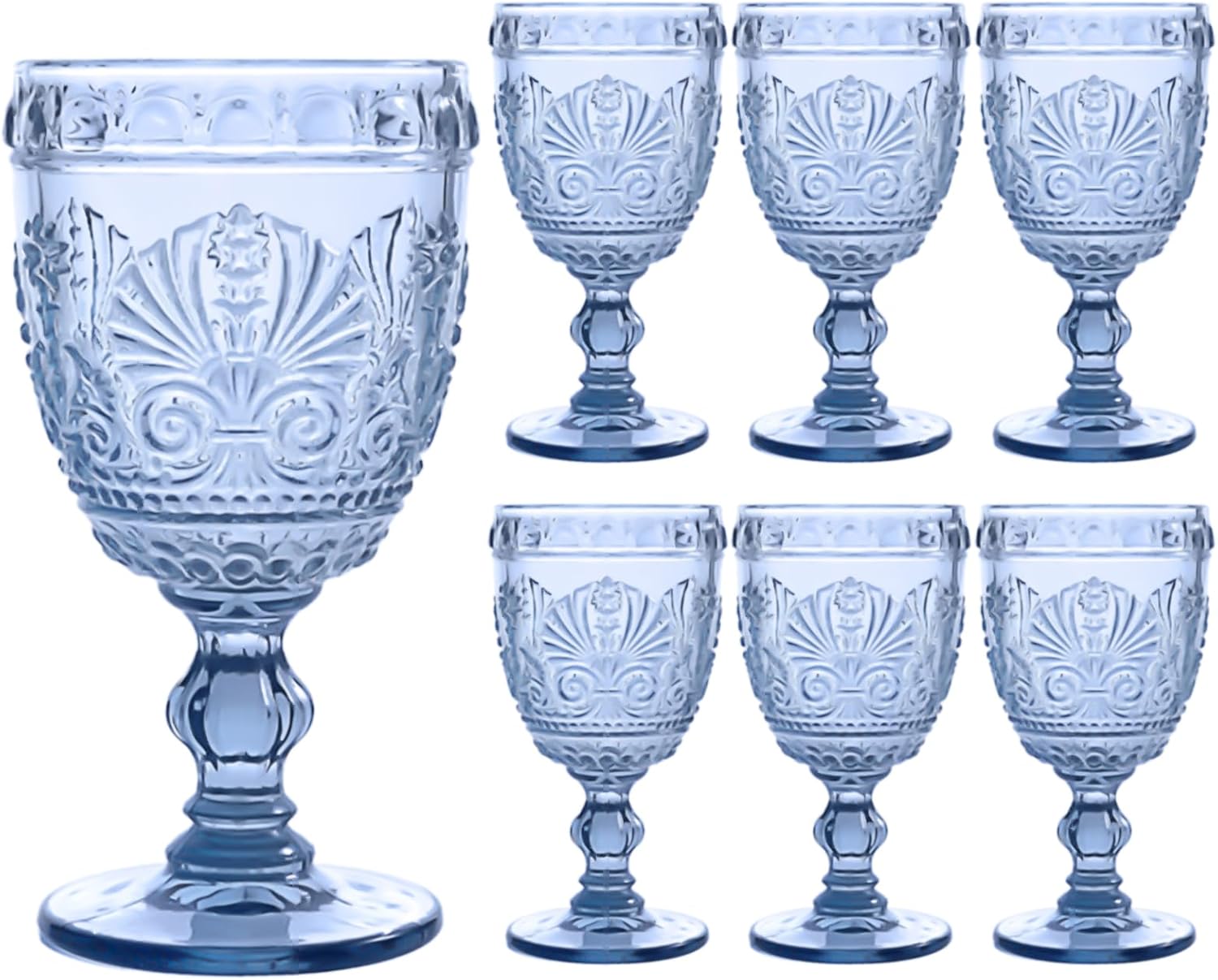 CHICERA 6 Pcs Blue Wine Glasses,Goblet Glasses,Vintage Glassware, Made of Sturdy and Durable Glass Can be Used for Weddings, Everyday Fun Parties and More!