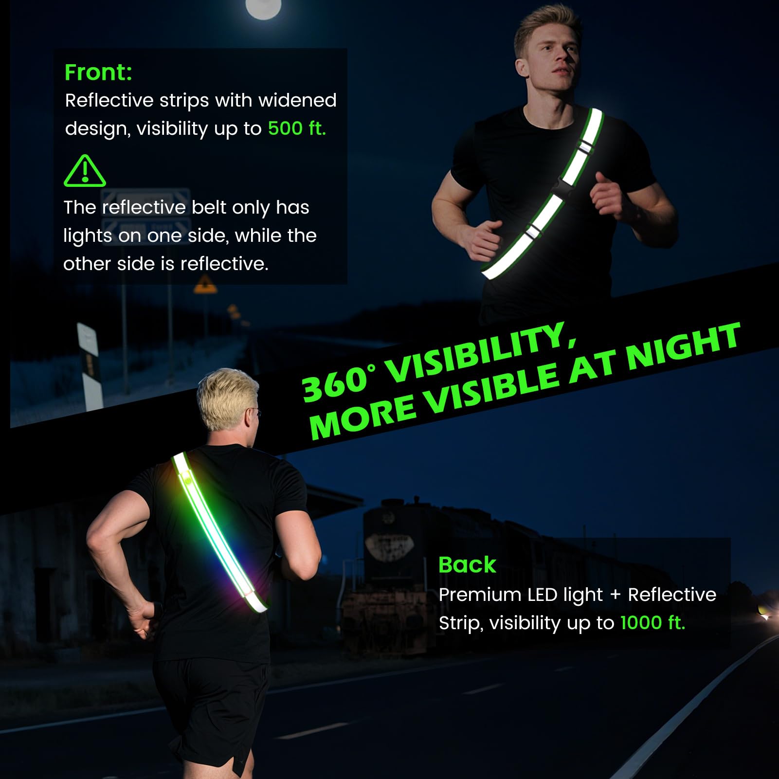 YADOBIG Looplicht Joggen met reflectoren Riem, USB oplaadbaar Verstelbaar looplicht, Nacht veiligheidslicht Loopriem, Looplicht met reflectoren voor joggen, fietsen, hondenwandelen