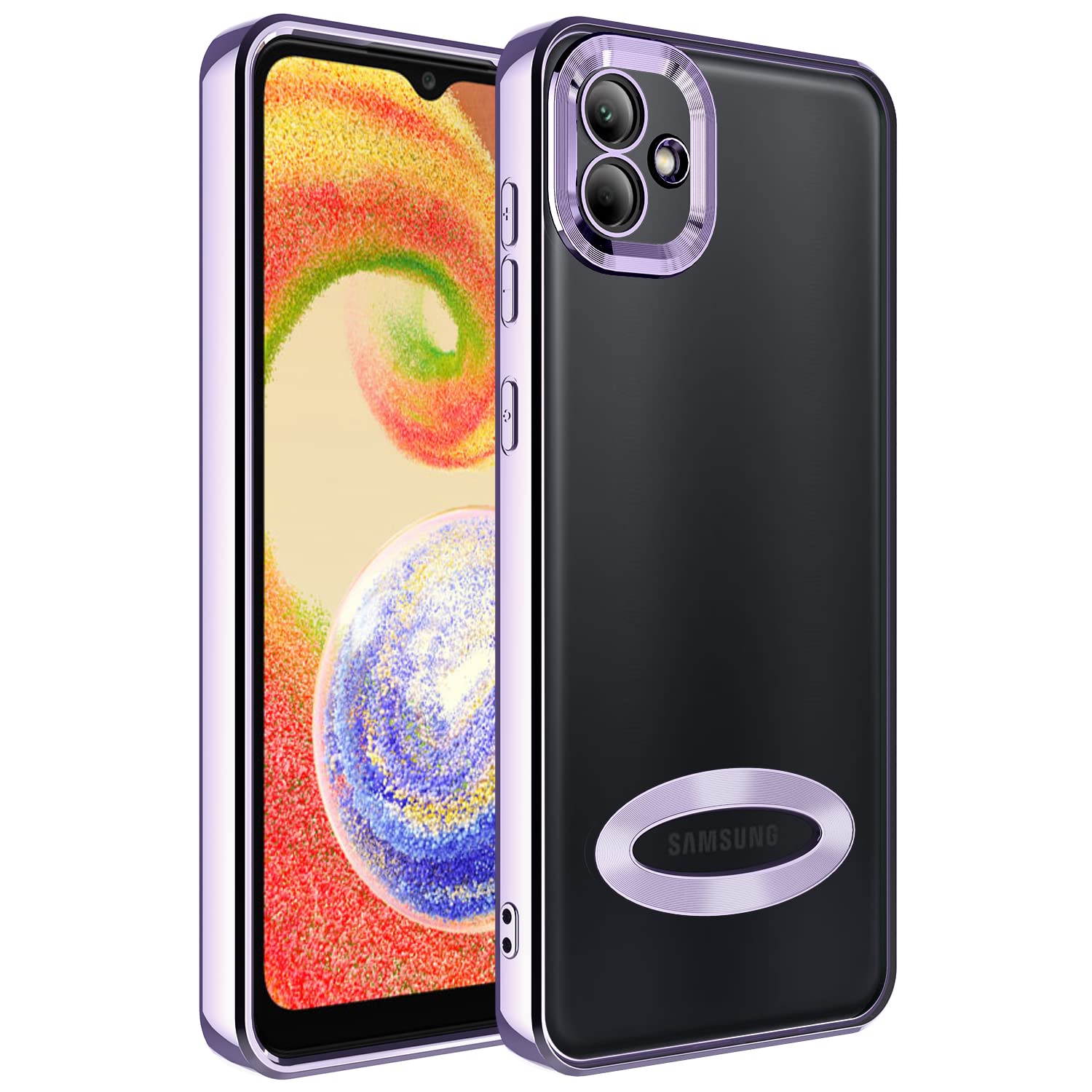 Zore Galaxy ile uyumlu A04 Kılıf Kamera Korumalı Logo Gösteren Zore Omega Kapak Lila