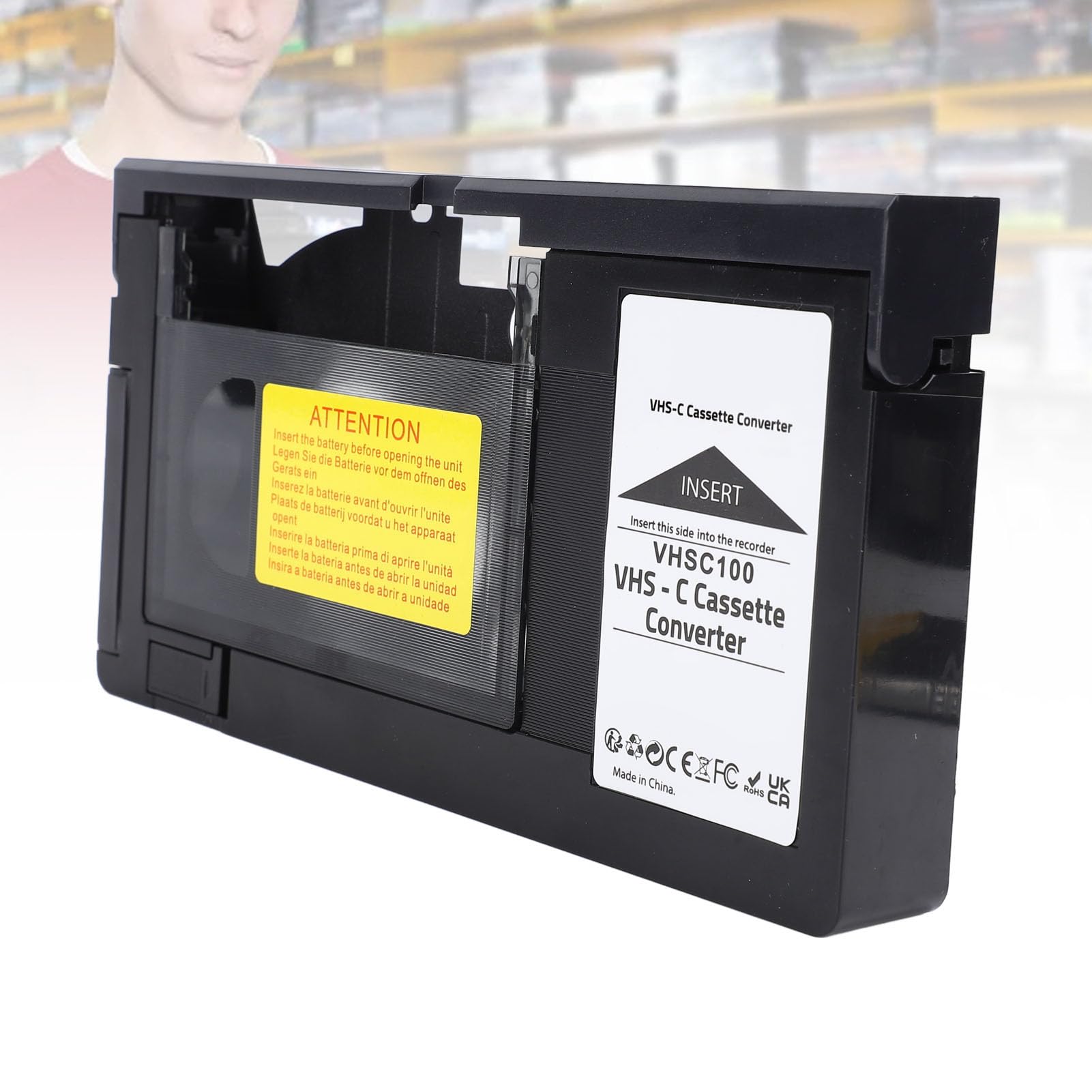 Vikye Adaptador de Casete de Cinta VHS-C, Grabadora de Reproductor de Cinta S-VHS-C S- con Carga Eléctrica para Conversión de Reproductor a Digital