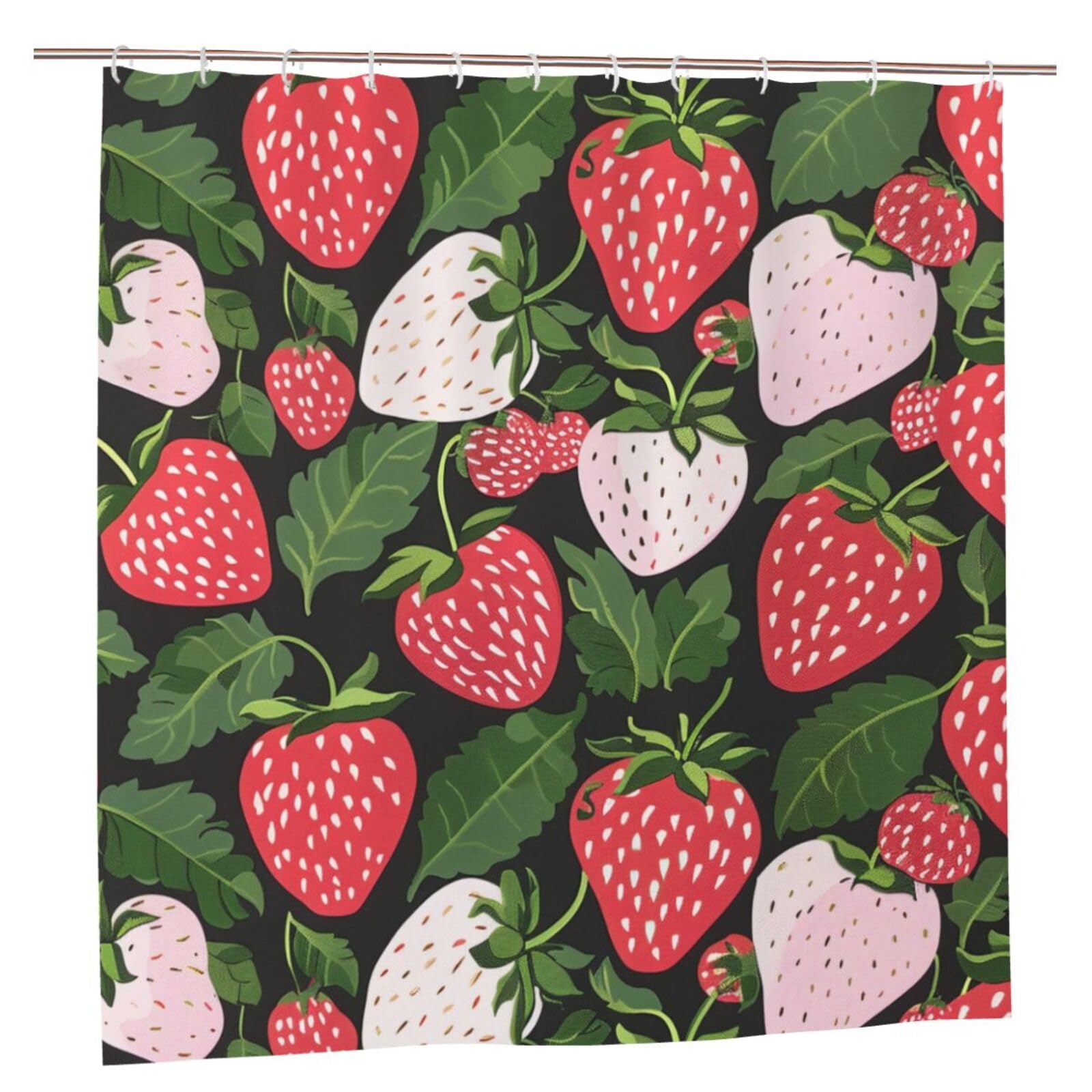BWWHCCTI Strawberry Print Printed Shower Curtain With 12 Plastic Hooks Opaque Quick Drying Waterproof Shower Curtains Sets For Bathroom 183x183 CM