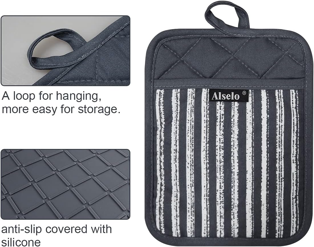 Silicone Pot Holders Set of 3 Heat Resistant & Non Slip Potholders, Professional Oven Hot Pads with Pockets Mitts for Kitchen Cooking Baking Barbecue - Image 3