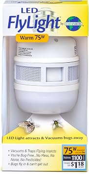 CLEANRTH FLYLIGHTTM Bug Zapper Light Bulb Alternative. 9 watt Warm Color LED Bug Light Vacuums in & Traps Flying Bugs. Inside & Outside Portable Fly Killer Bug Lights. 1-Pack Insect Control