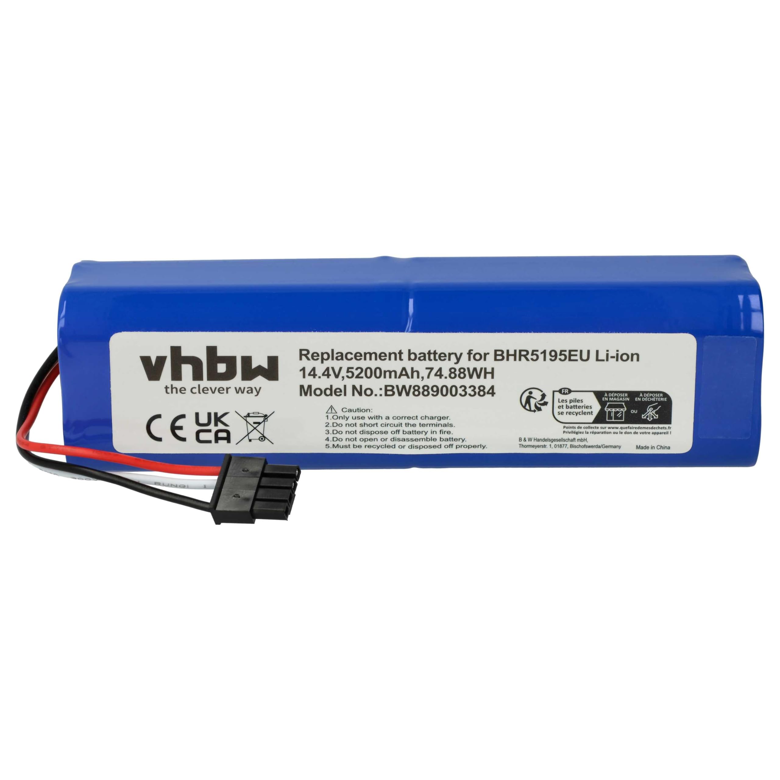 vhbw batteria compatibile con Xiaomi BHR5195EU, 34264, Mi Robot Vacuum-Mop 2 Ultra home cleaner (5200mAh, 14,4V, Li-Ion)