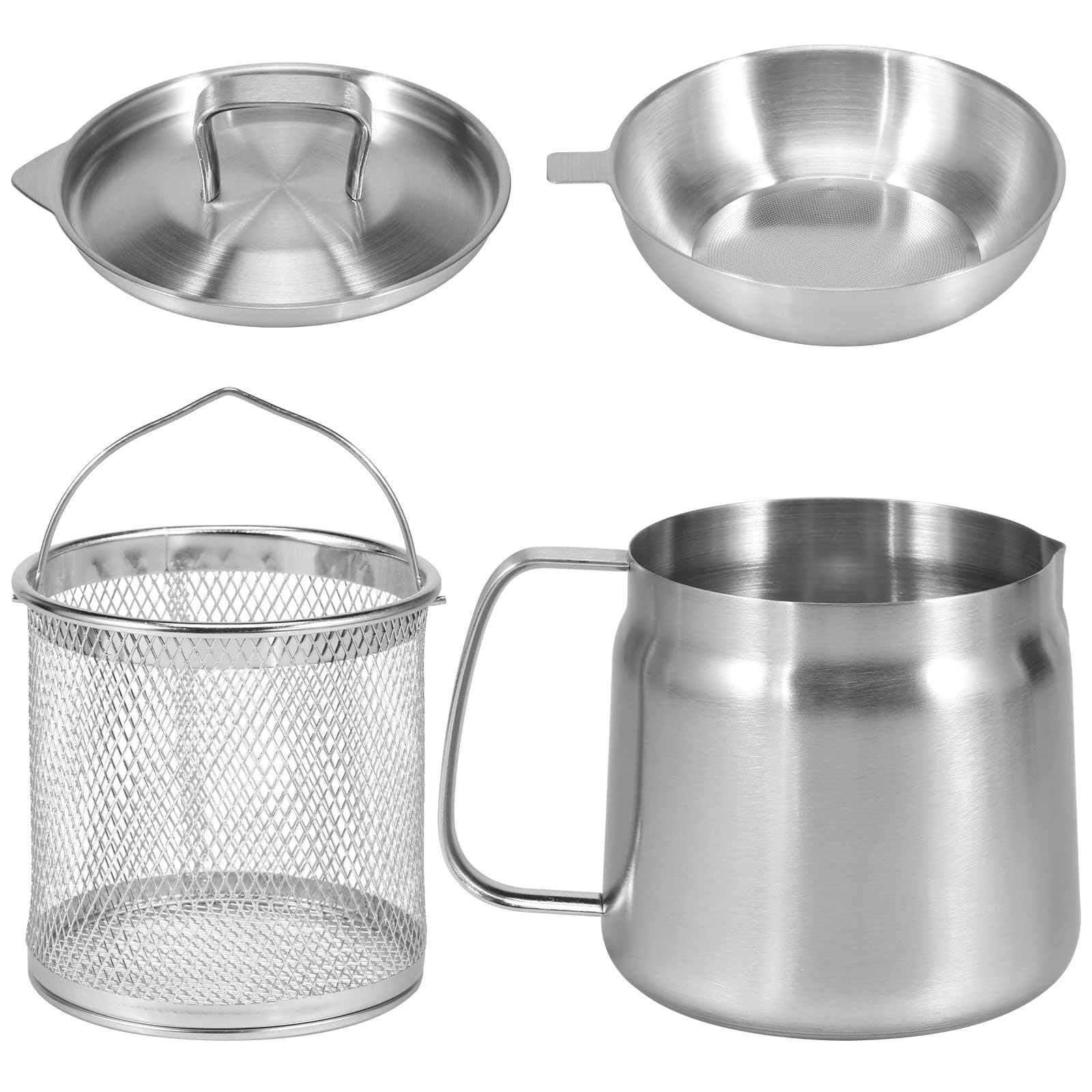Oil Storage Pot Grease Keeper w Lid & frying Basket, Frying Oil Storage Can Large Capacity Oil Filter Vessel Bacon Grease Container w Strainer for Kitchen Storing Frying Oil & Cooking Grease (1.5L)