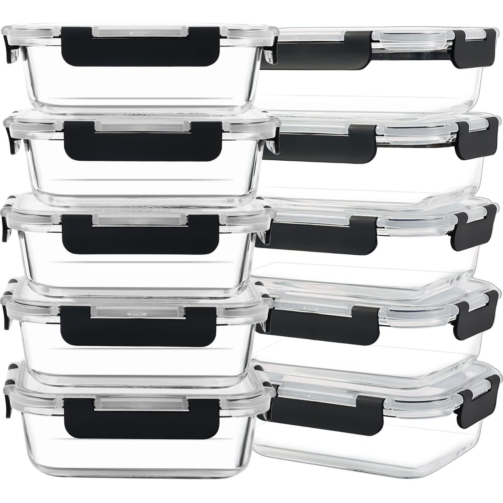 LANMOU Contenitori Alimentari in Vetro Ermetici con Coperchi per Meal Prep BPA Free Microonde Forno Frigo Freezer e Lavastoviglie (10-Piece Set)