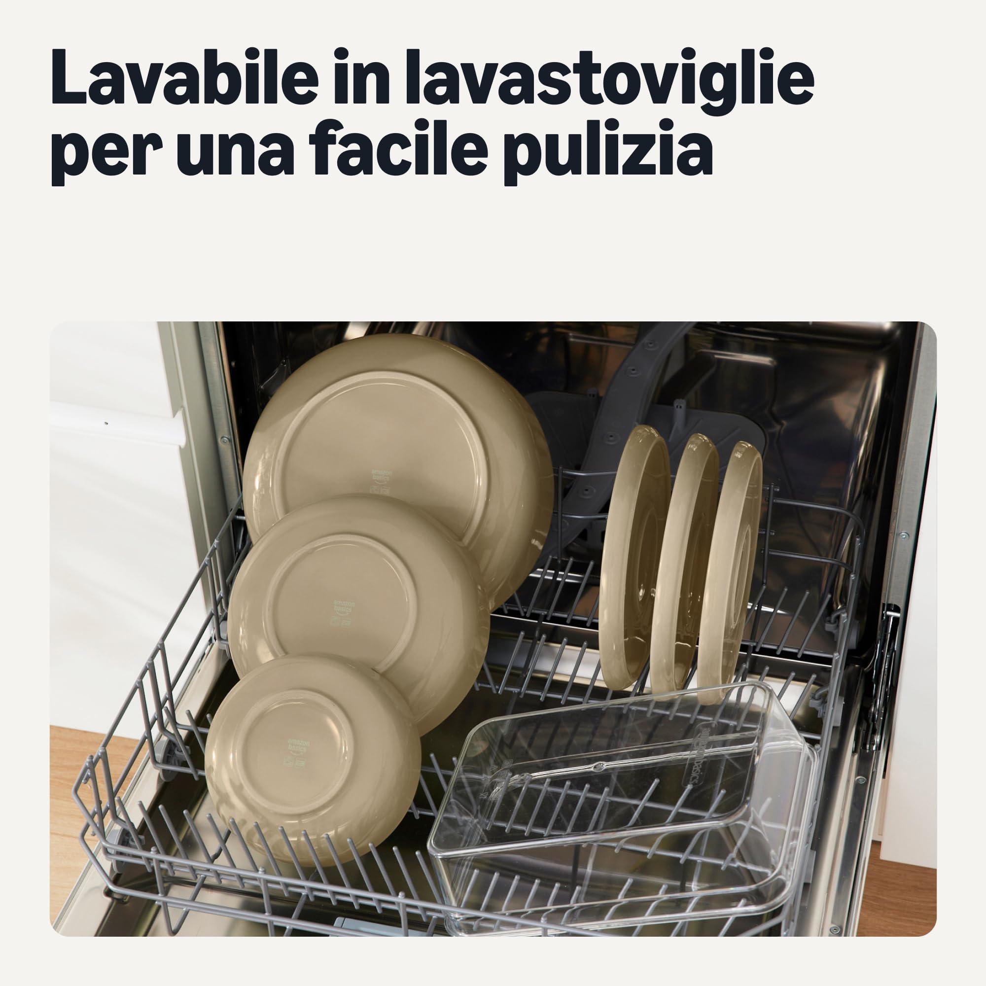 Amazon Basics Ciotole in Gres Smaltato, Set di 3 Pezzi, Lavabili in Lavastoviglie, Grigio Lino