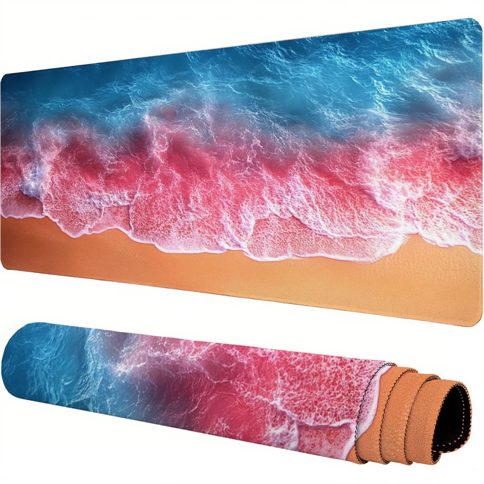 Różowa podkładka pod mysz XXL 1500 x 800 x 3 mm plaża pod ręką akcesoria biurowe antypoślizgowa gumowa podstawa i zszyte krawędzie podkładka pod mysz dla graczy do dekoracji biura dekoracyjnego