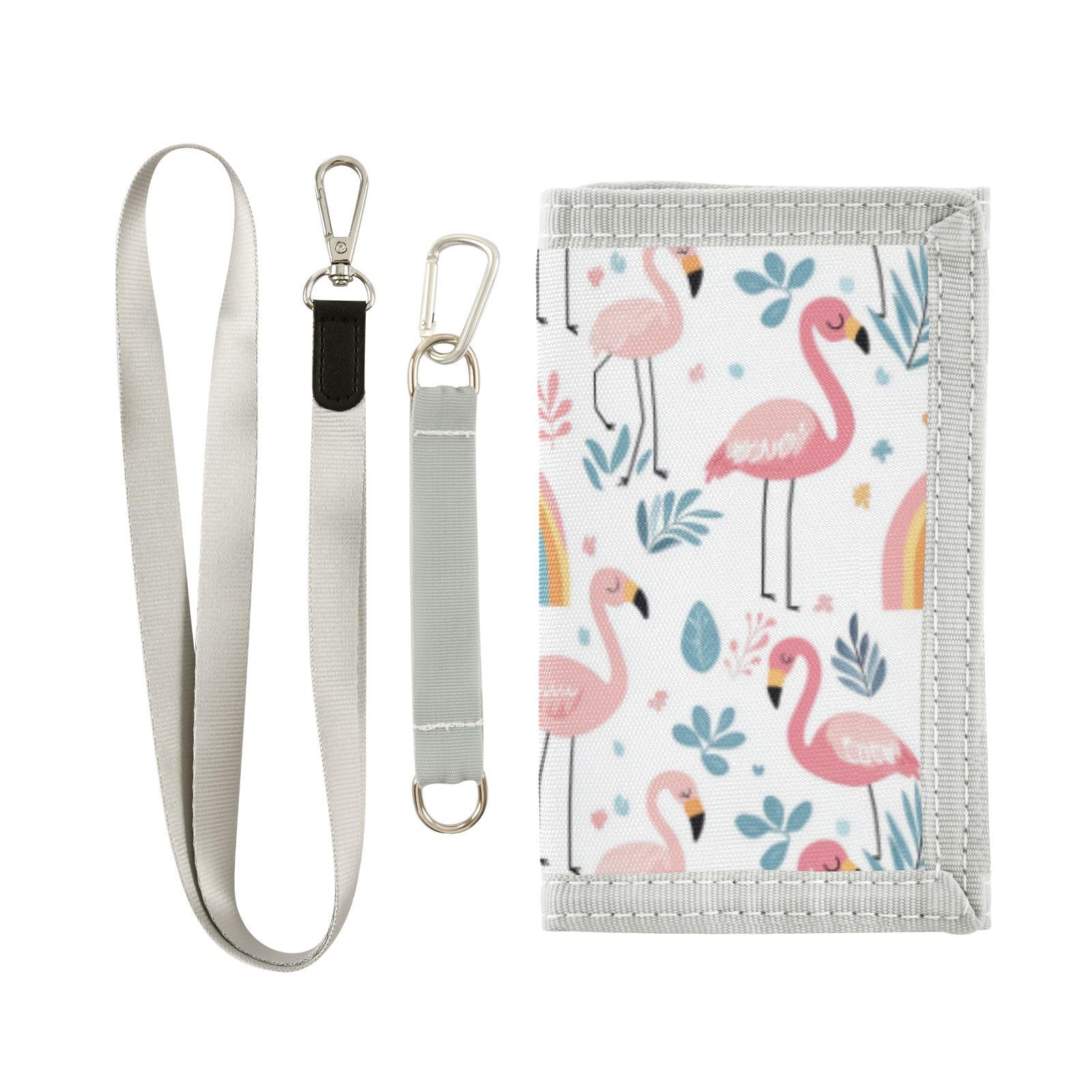 Wusikd Cartoon Flamingos Kids Wallet for Boys Girls Rainbows Toddler Trifold Wallet Novelty Wallet for Teens Women Men