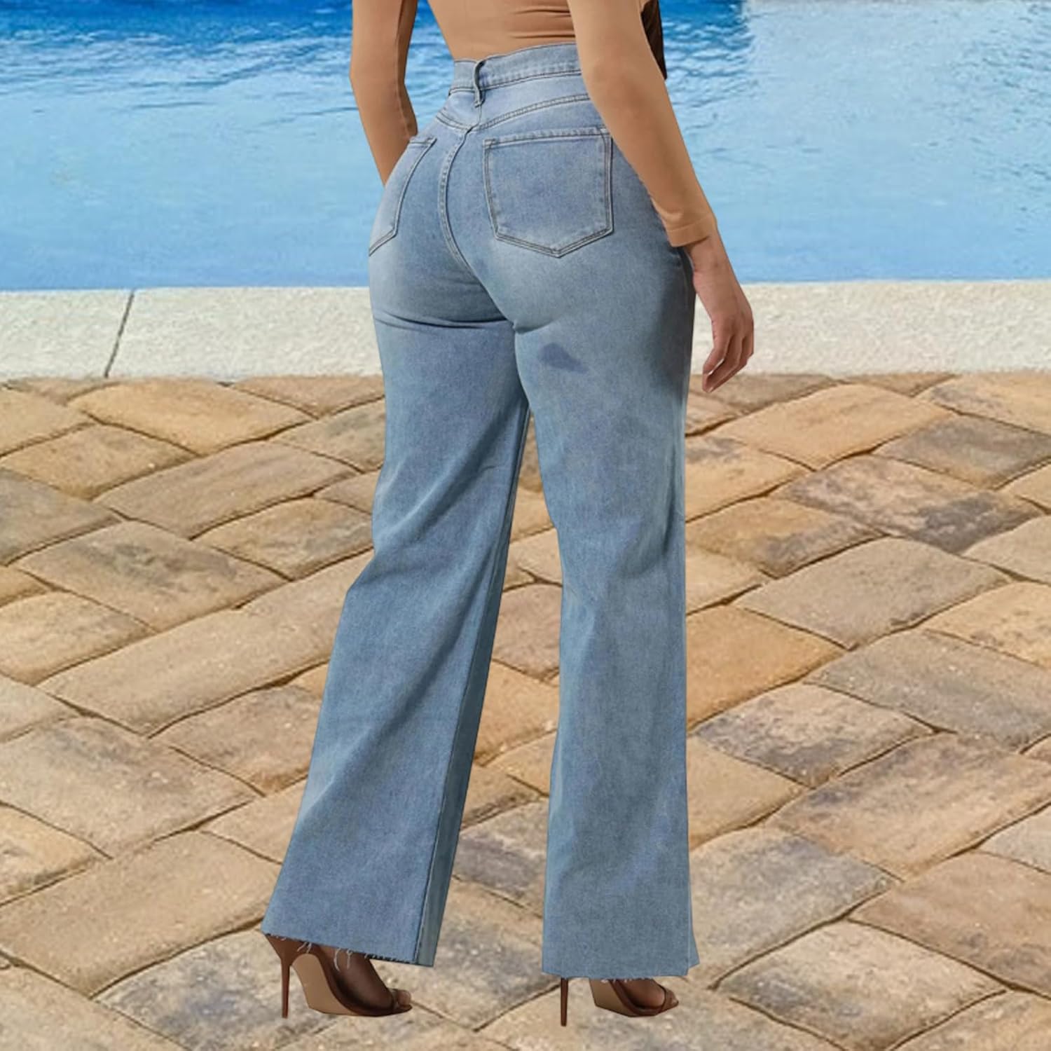 Women's Wide Leg Straight Jeans High Waisted Baggy Stretch Loose Denim Pants - Image 2