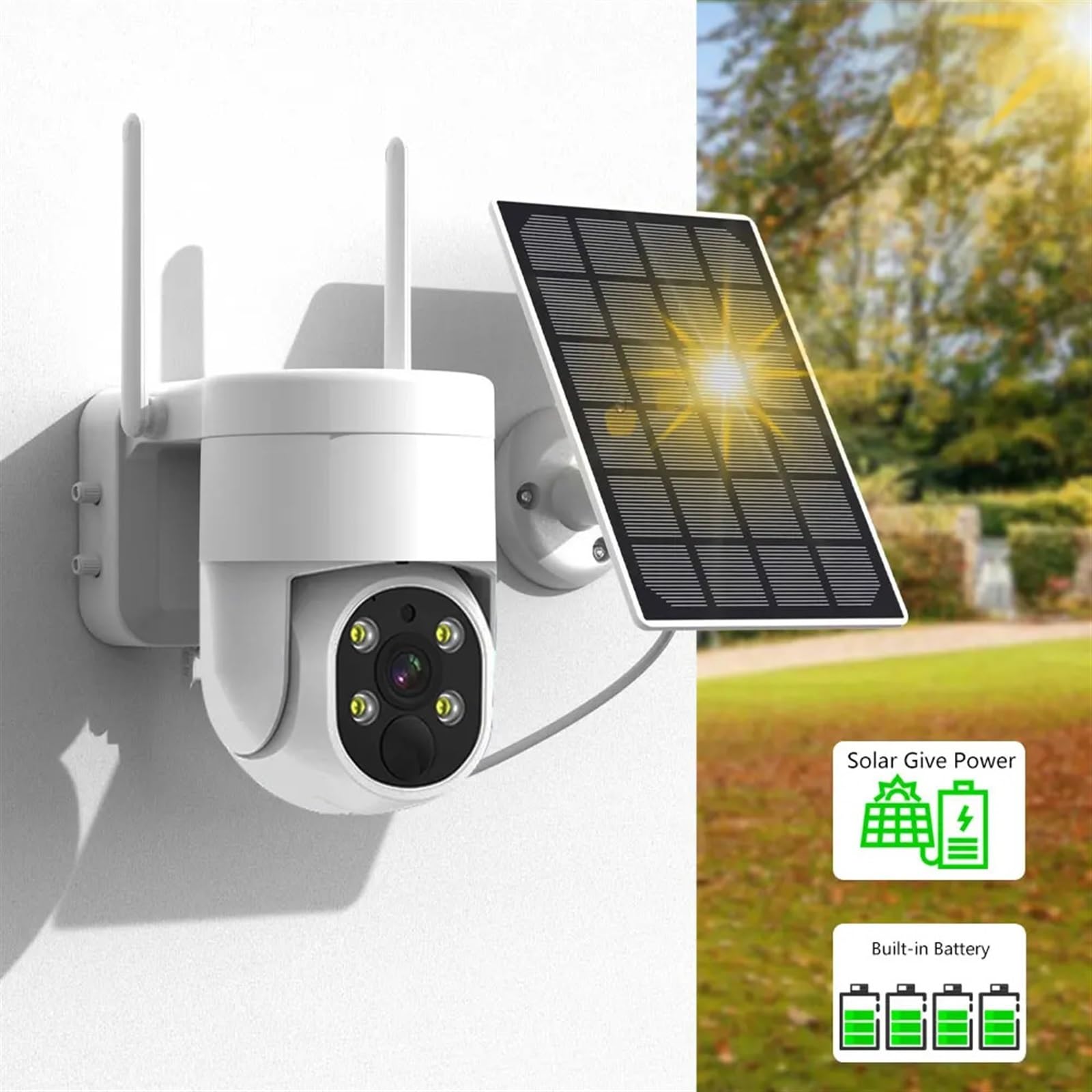 Caméra de sécurité, 5MP Solaire caméra 10800mAh Batterie PTZ Surveillance caméras IP sans Fil PIR Suivi Humain CCTV HD étanche extérieure(Cam 128GB)