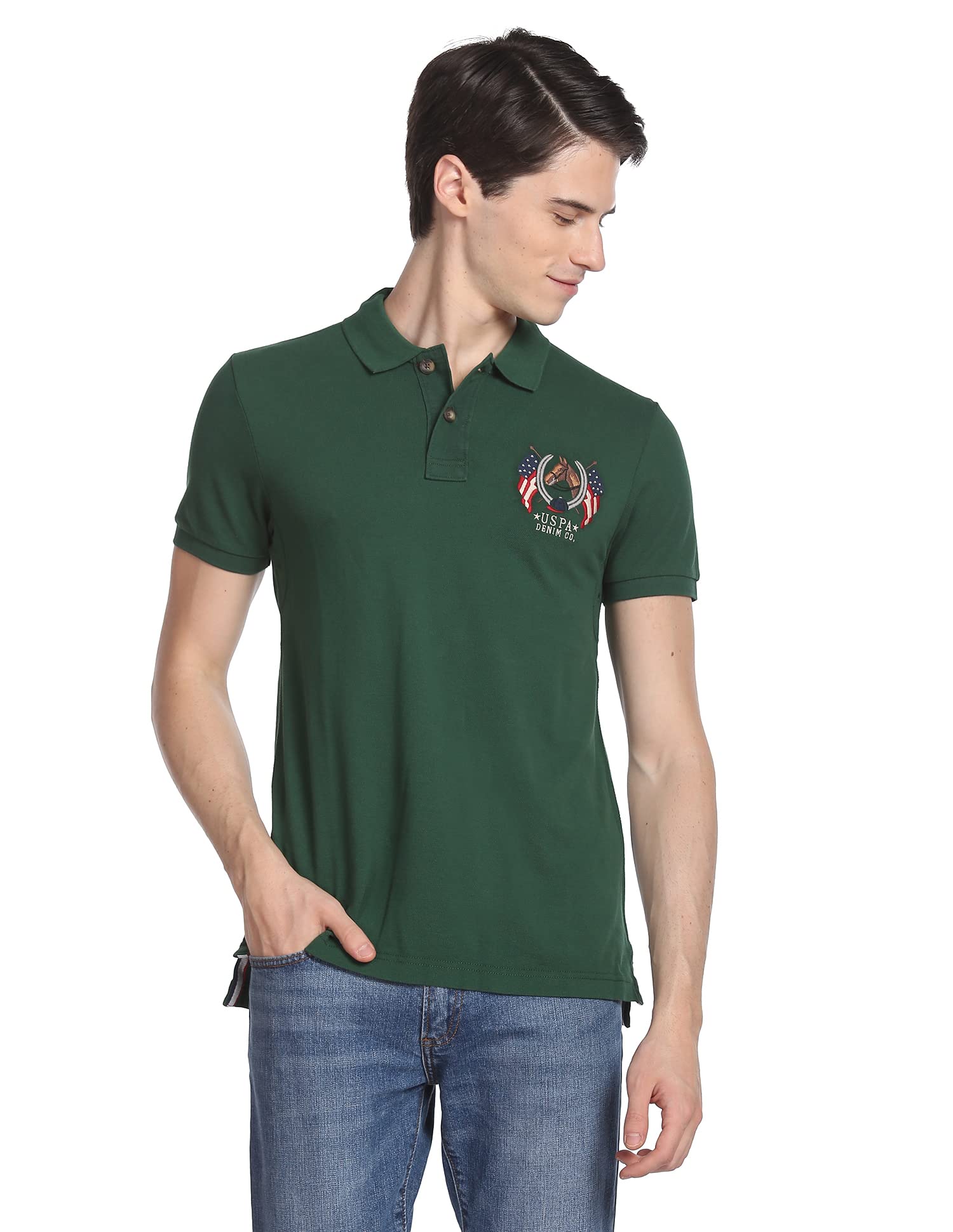 U.S. POLO ASSN. Men's Cotton Slim Fit Solid Crest Logo Polo Shirt