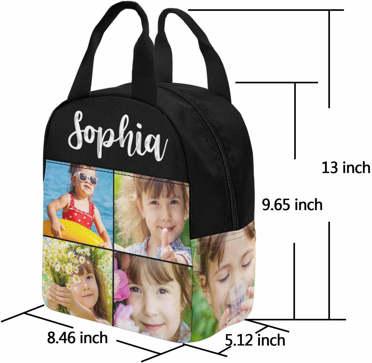 Personalized Backpacks for Girls Boys Custom Bookbag Lunch Box Set for Kids Toddlers Waterproof School Daypack with 4 Photos Name Elementary School Travel Daypack