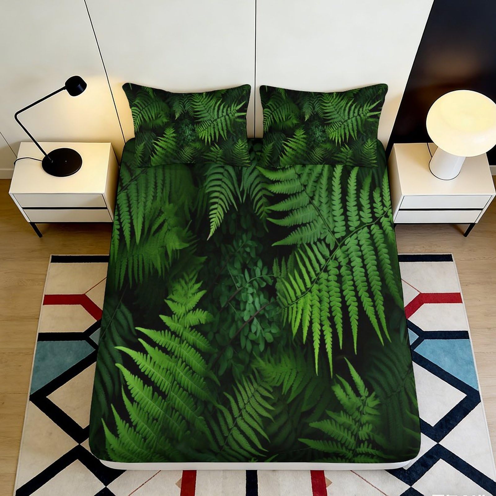 3D Printed Fern Forest Fitted Sheet Microfiber Soft Breathable Jungle Leaves Mattress Cover for Bedroom Decor 120x200x25cm