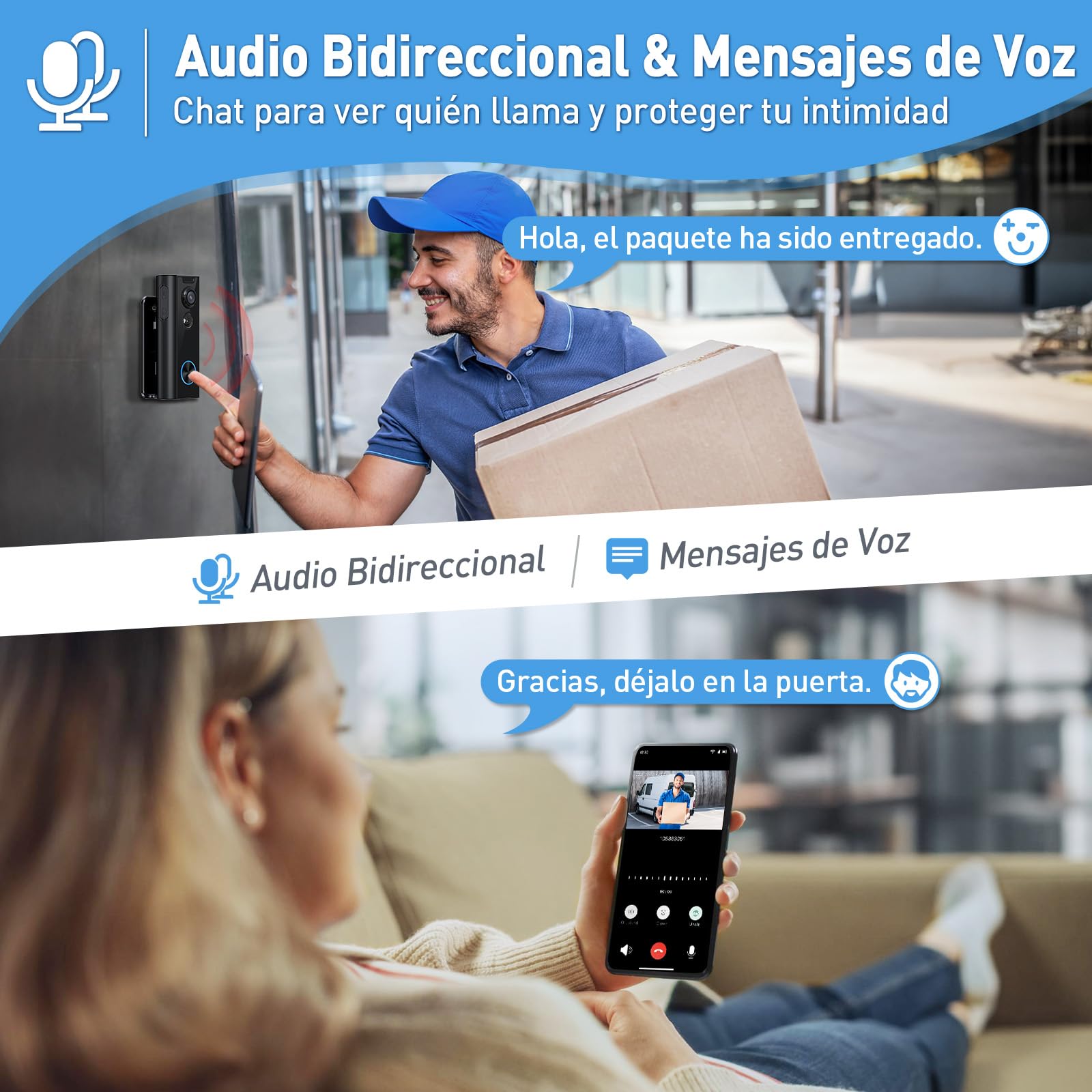 XTU Timbre Inalámbrico con Cámara, 2K HD WiFi Timbre Videoportero Exterior Impermeable con Soportes, Detección de Movimiento PIR, Visión Nocturna, Audio Bidireccional, Compatible con Alexa