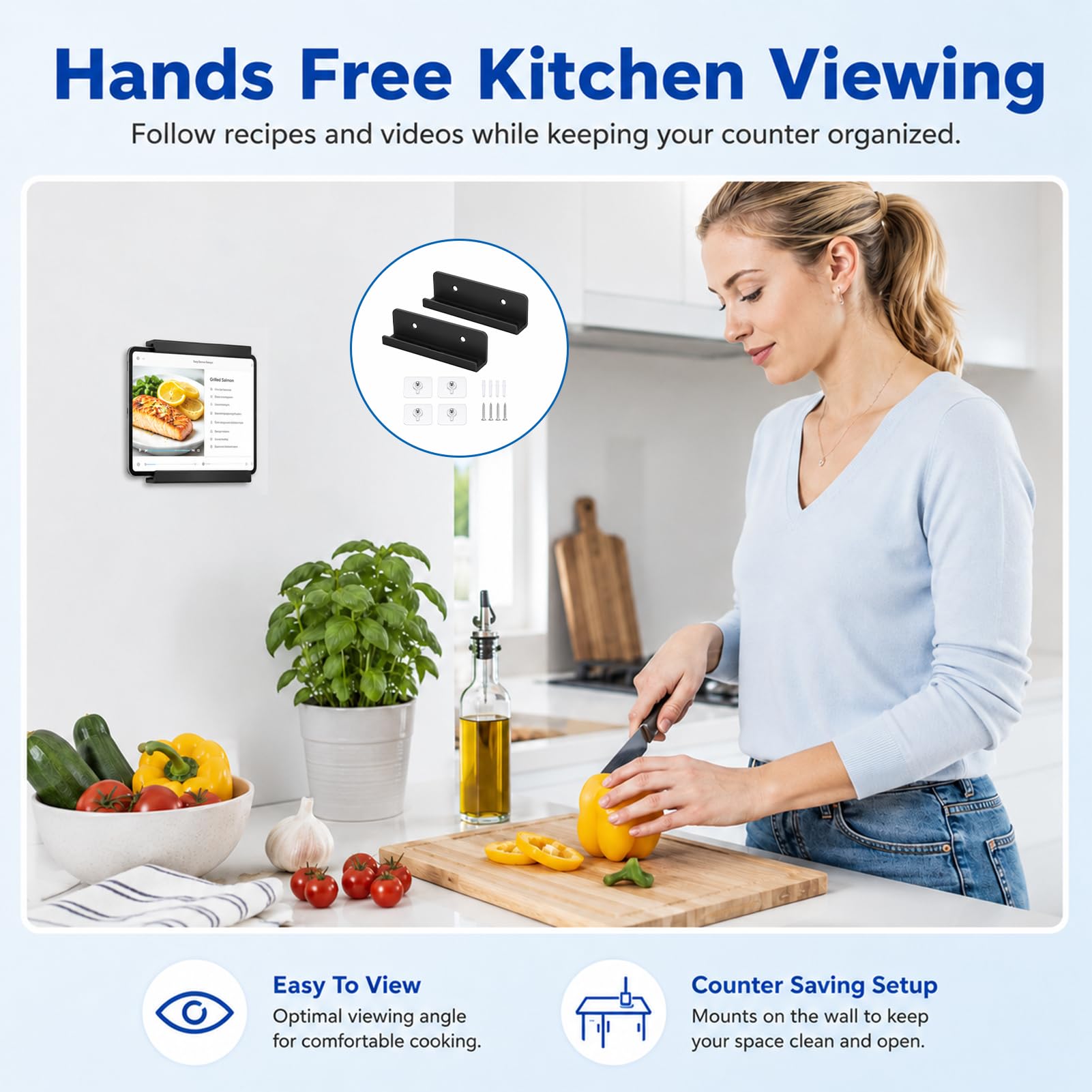 2 Stück Universelle Wandhalterung für Tablet, Wandhalterung Handy Halter zum Aufkleben oder Schrauben mit Ladeöffnung kompatibel mit iPad iPhone Samsung Xiaomi Lenovo Kindle E-Reader und Fernbedienung