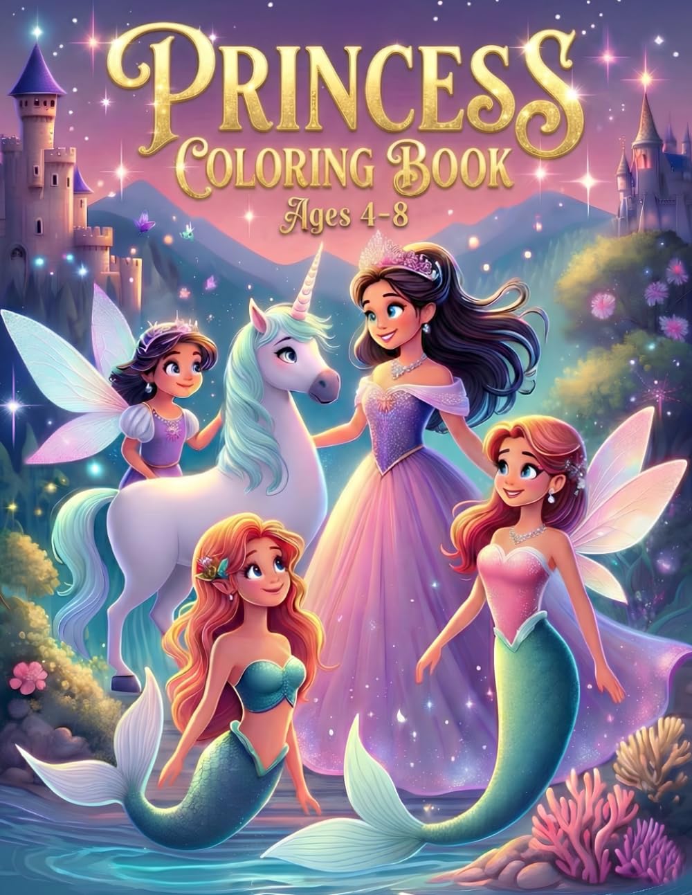 Princess Coloring Book: An Enchanted Journey Through 56 Adorable Pictures, Where Magic Comes to Color with Unicorns, Mermaids & Fairies Too, for Girls Ages 4-8.