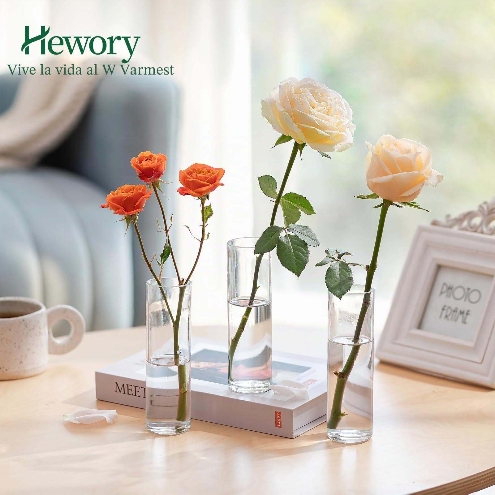 Hewory 24 jarrones pequeños para decoración de mesa de boda: juego de jarrones pequeños de cristal para decoración de boda – 15 cm jarrón de cristal cilindro jarrón pequeño jarrón cilíndrico para