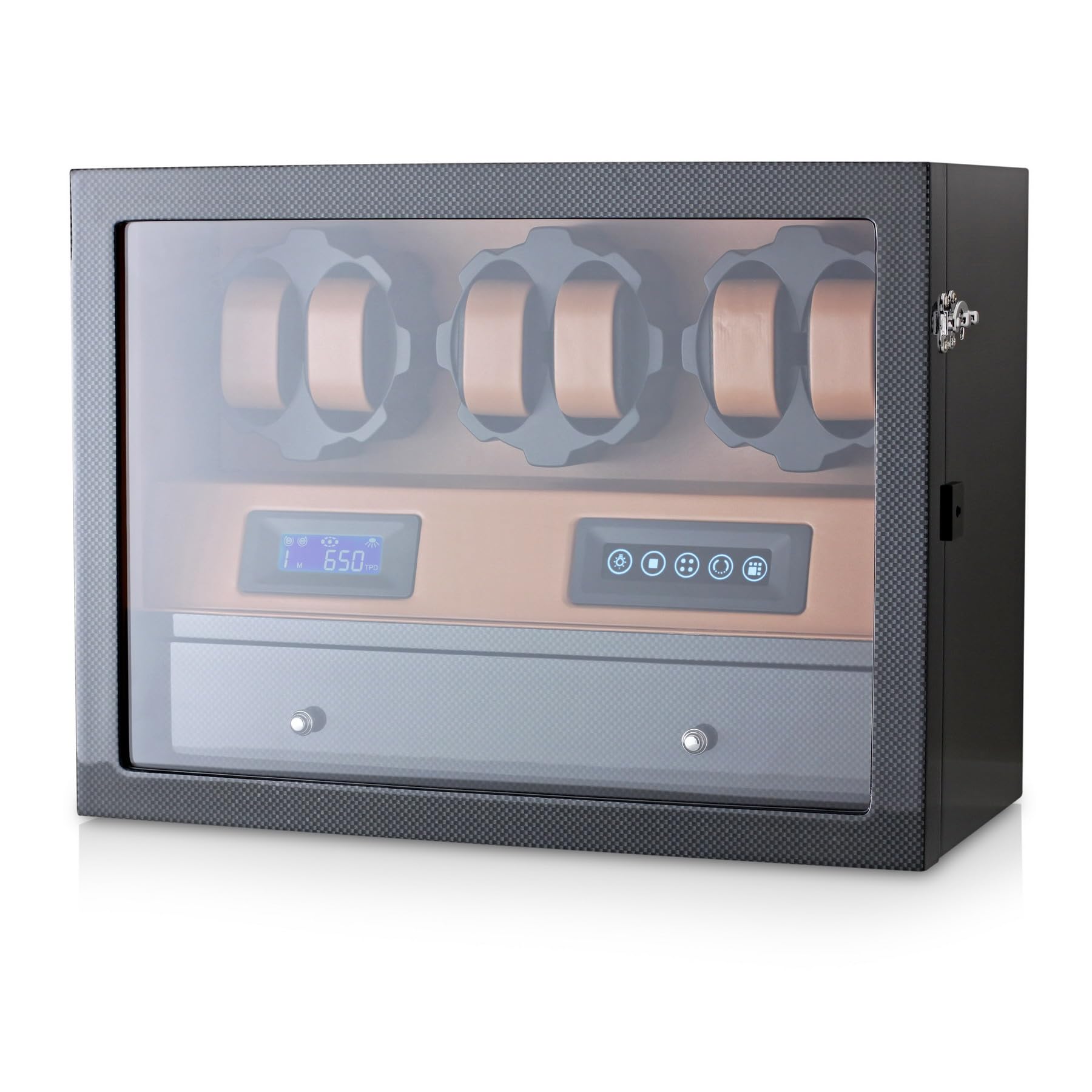 Automatic Watch Winder with 6 Storage Slots, LED Light and Automatic Motor-Stop Option (Carbon + Black)