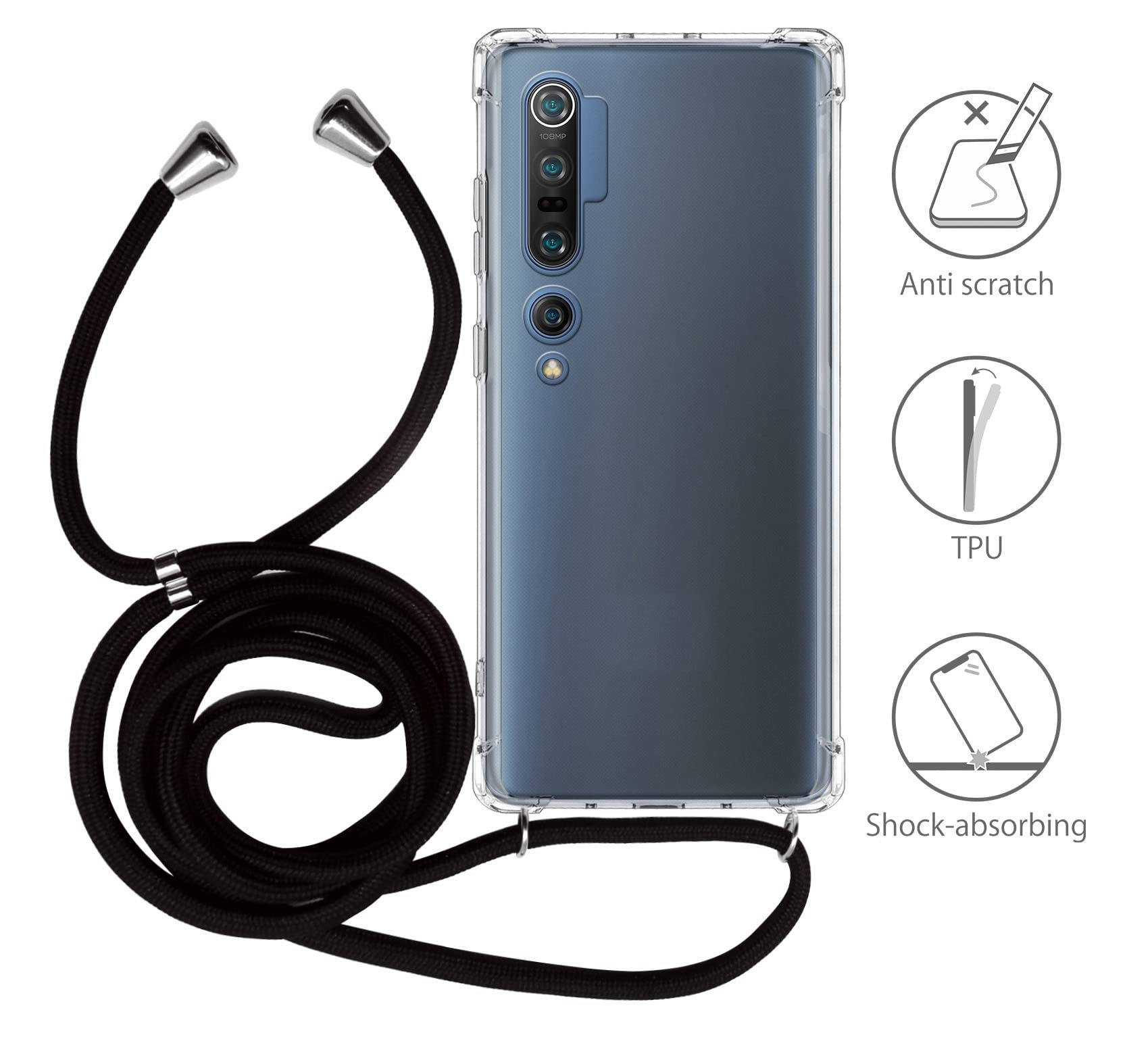 MyGadget Cover per Xiaomi Mi 11 - Custodia con Corda - Case con Cordino Opaca Antiurto con Laccio | Tracolla - Practical Stylish - Nero Camouflage