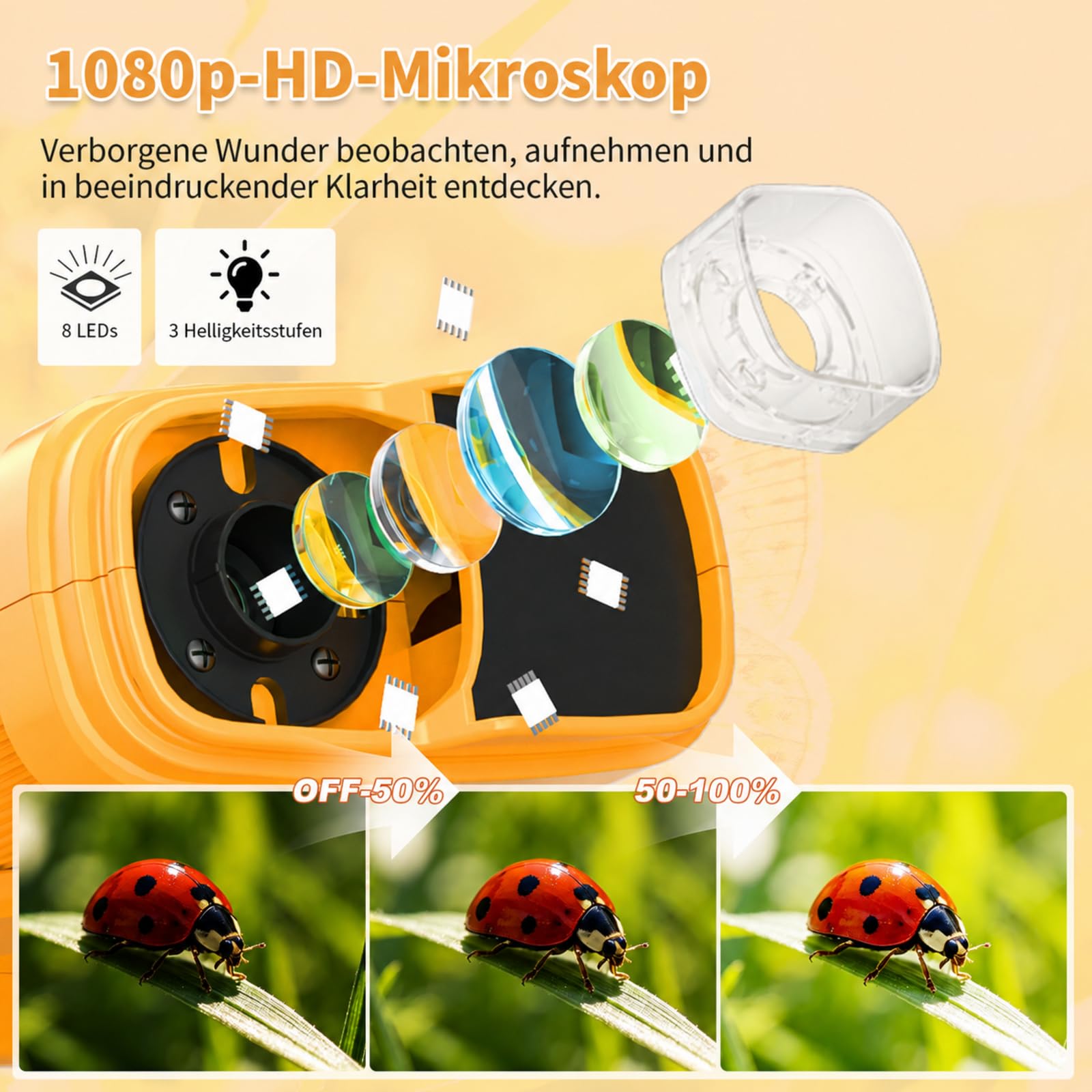 Microscopio per bambini, schermo IPS da 2,4 pollici, ingrandimento 1000x, microscopio digitale HD per bambini