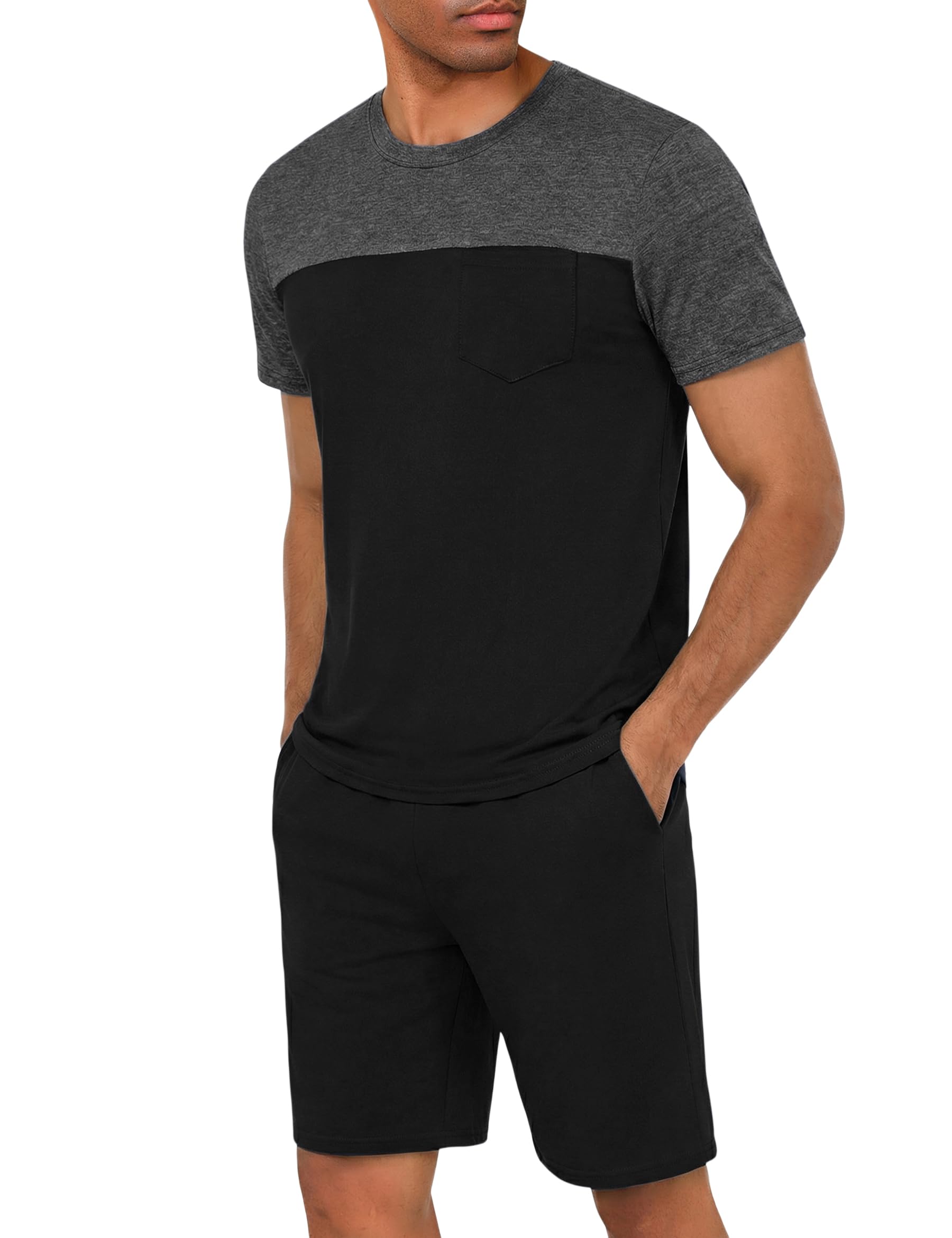 Uniexcosm Schlafanzug Herren Kurz Zweiteiliger Pyjama Set Kurzarm Nachtwäsche und Schlafshorts Sommer-Pyjama für Männer