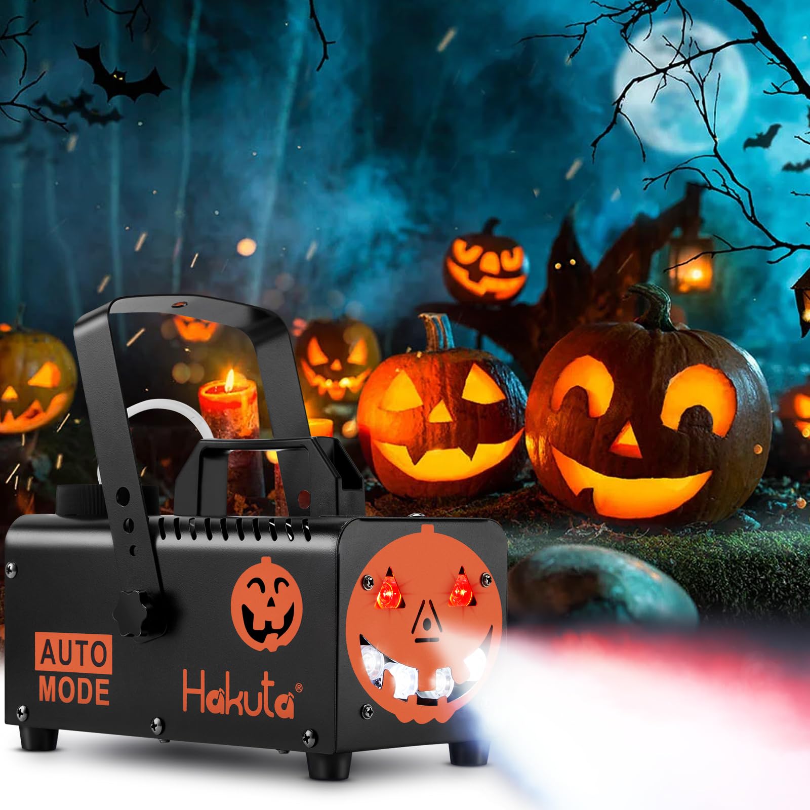 Hakuta Máquina de Humo Profesional con 6 Luces LED RGB, 2300 CFM - Niebla Automática para Halloween/Navidad/Bodas, Control Remoto y Soporte Colgante | Máquina de niebla automática 2300 CFM con función de pulverización automática, ideal para Halloween, Nav