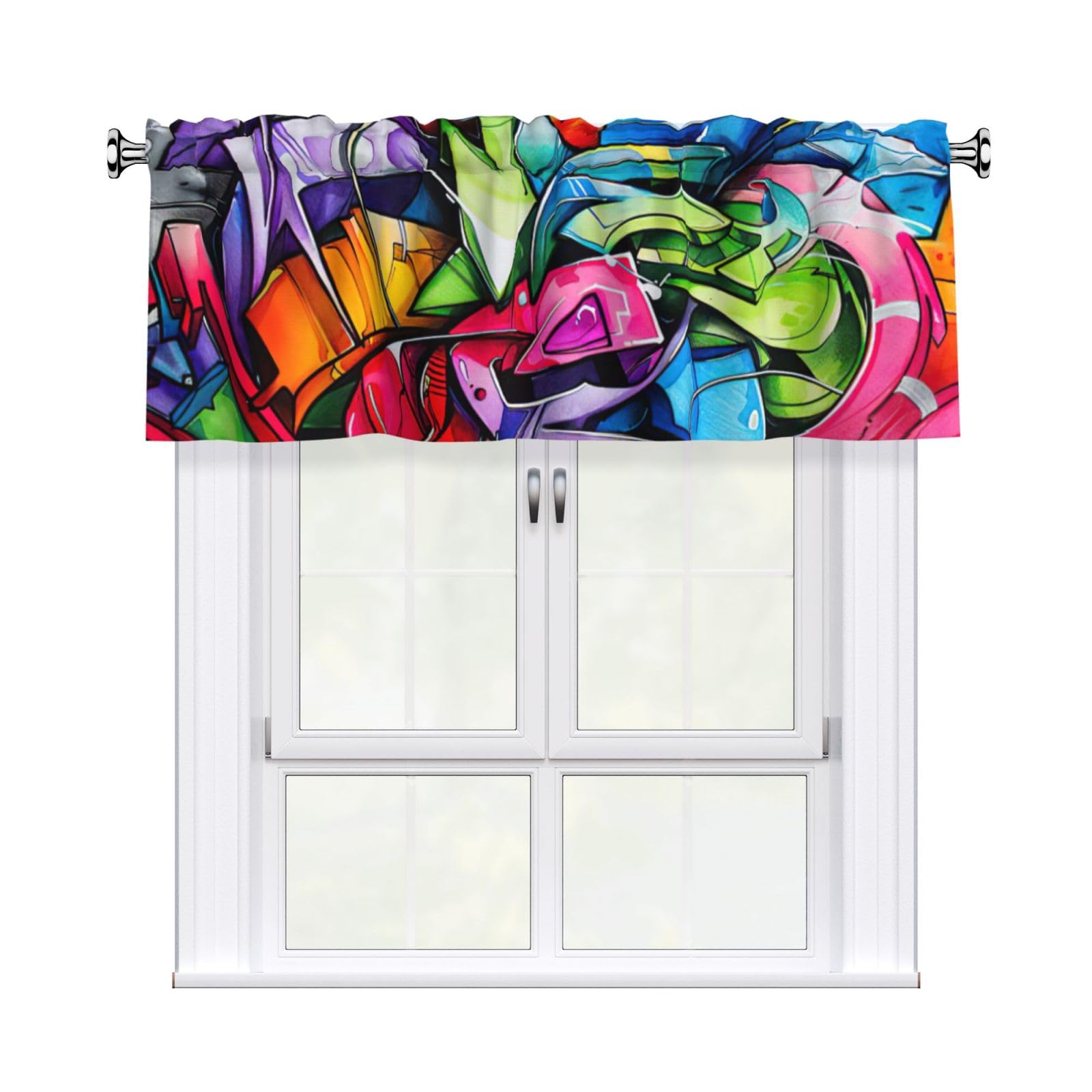 aacxzff Graffiti Drawing Print Curtain Valance 54"x18" (WxL) for Kitchens Bathrooms Bedrooms Balconies Living Rooms