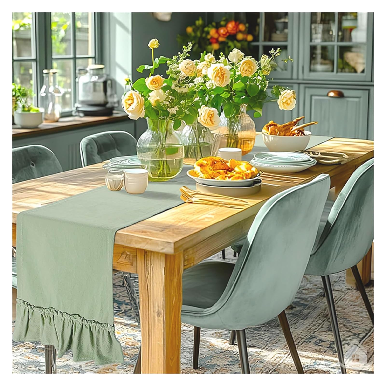 Ruffle Table Runner Cotton Ruffle White Table Runners for Rustic Wedding Decoration Birthday Party Living Room(PURPLE,30X180CM 1pc)