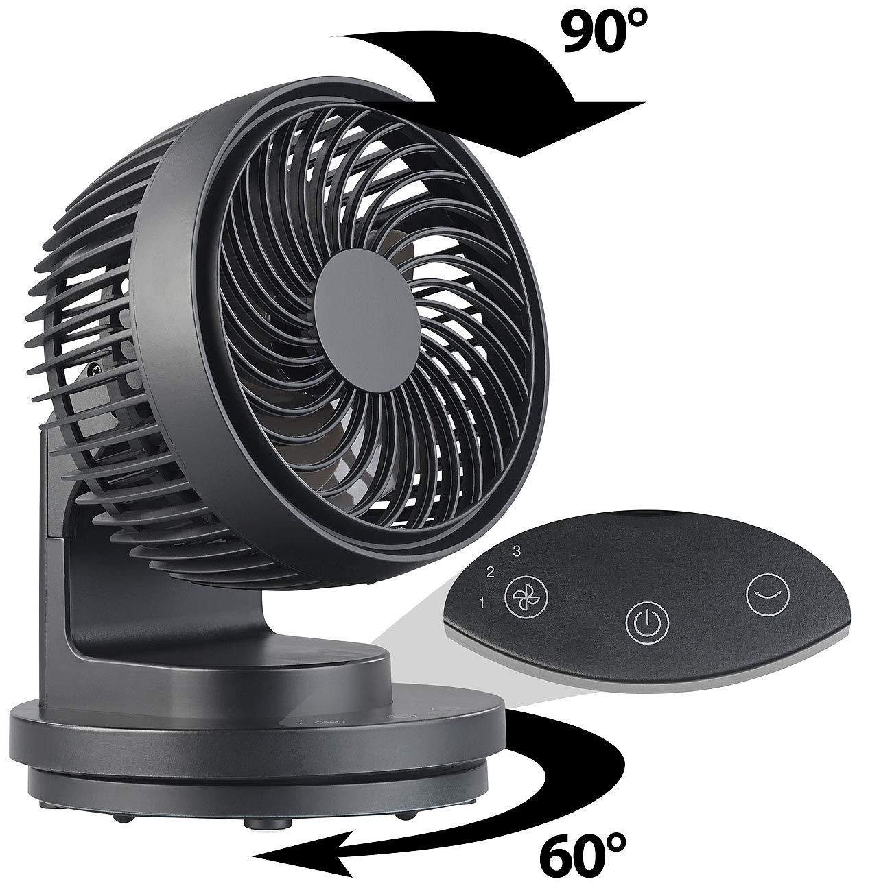 Sichler Haushaltsgeräte Ventilador de mesa USB VT-120.T, 5 W, 3 velocidades, oscilación, negro