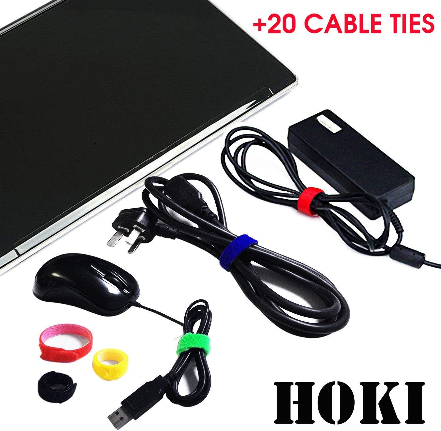 Flexible Desk Grommet (7 Pack) 2-3/8 Inch Cover Wire Cord with Hole Saw + Reusable Fastening Cable Ties (20 Pcs)