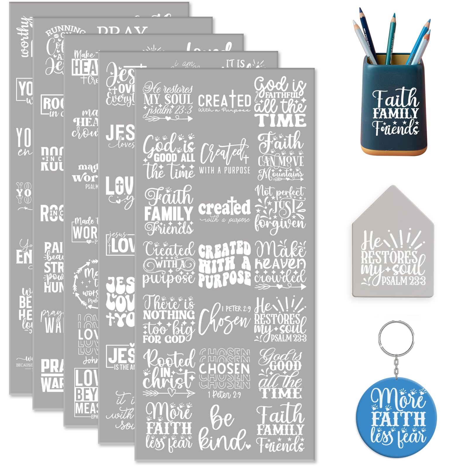 Stickers bibliques UV DTF de qualité supérieure pour coques de téléphones et porte-clés