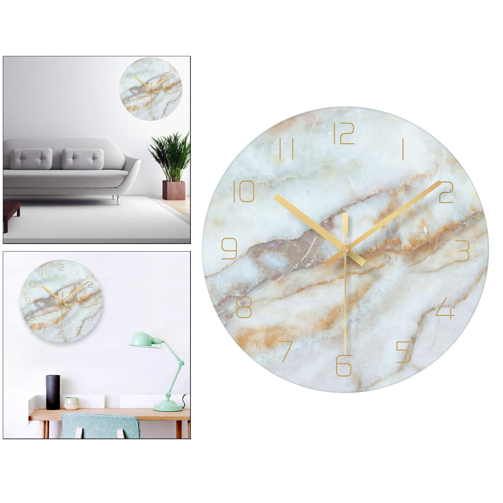 Fenteer Große Bauernhaus Wanduhr 12 Zoll mit Glas Marmor Wanduhr Schweigen Batterie Betrieben Moderne Glas Uhren für Wände/Wohnzimmer/Home Decor/Büro - Cyan