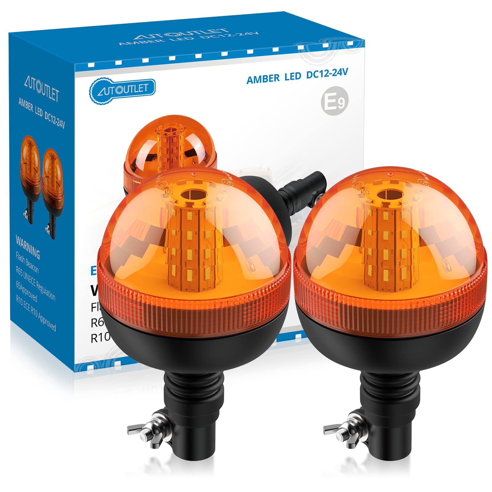 AUTOUTLET 2PCS Gyrophare LED Rotatif Orange 12V-24V E-Mark 40 SMD LED 3 Modes d'Eclairage Etanche Anti-Poussière pour Le Camion de Pompiers l'Ambulance l'Arroseur Routier Camion