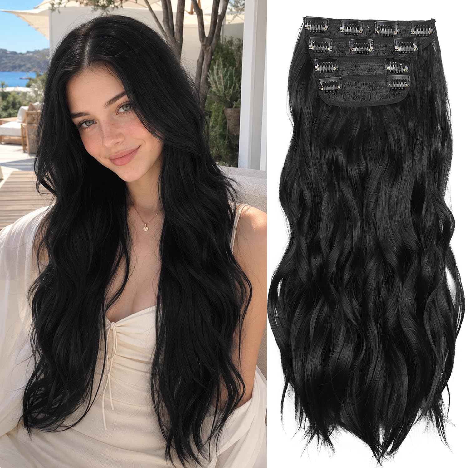 Photo 1 of LEEONS Black 20 Inch Synthetic Clip-in Hair Extensions