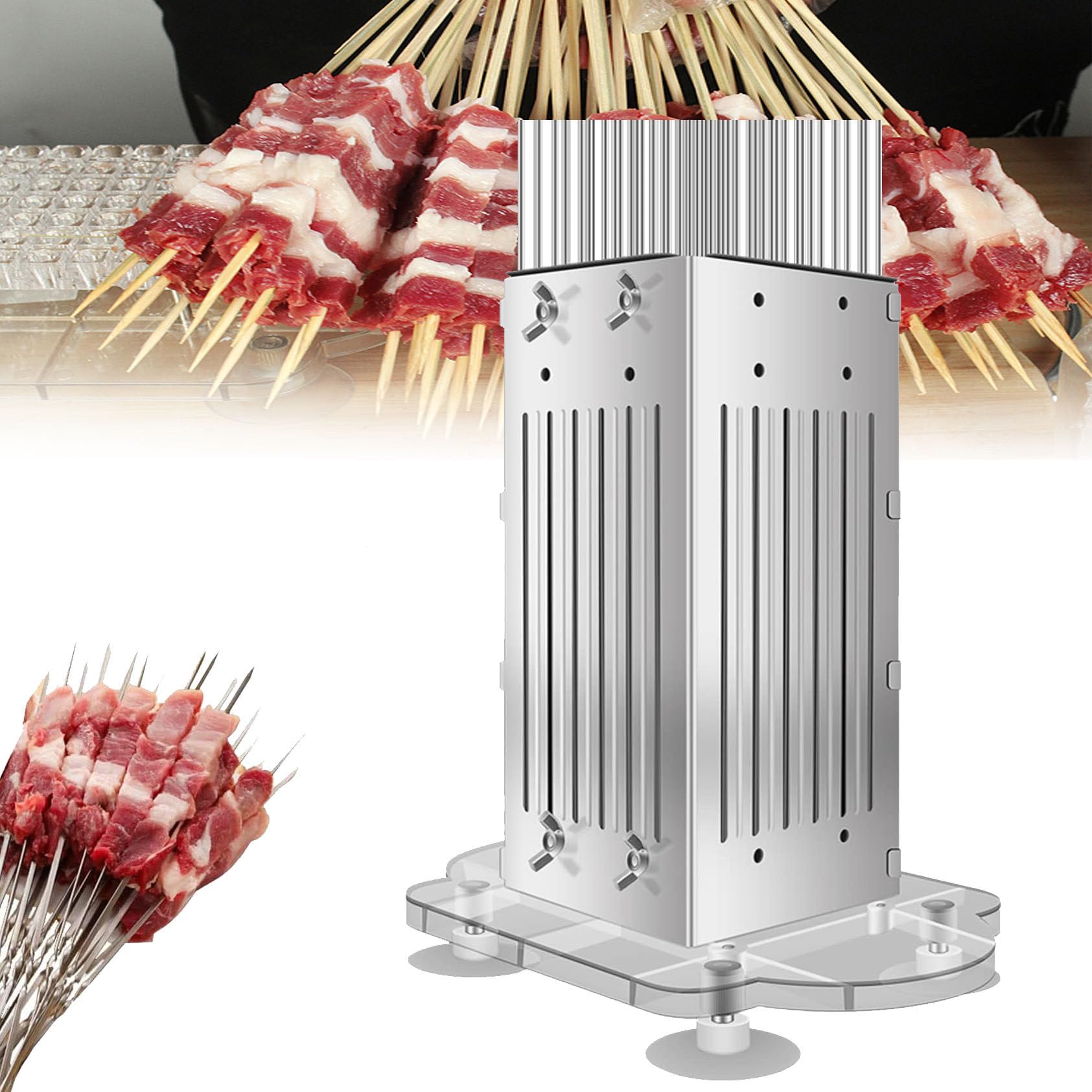 Macchina manuale per spiedini di carne in acciaio inossidabile, ideale per barbecue e kebab, facile da usare e durevole