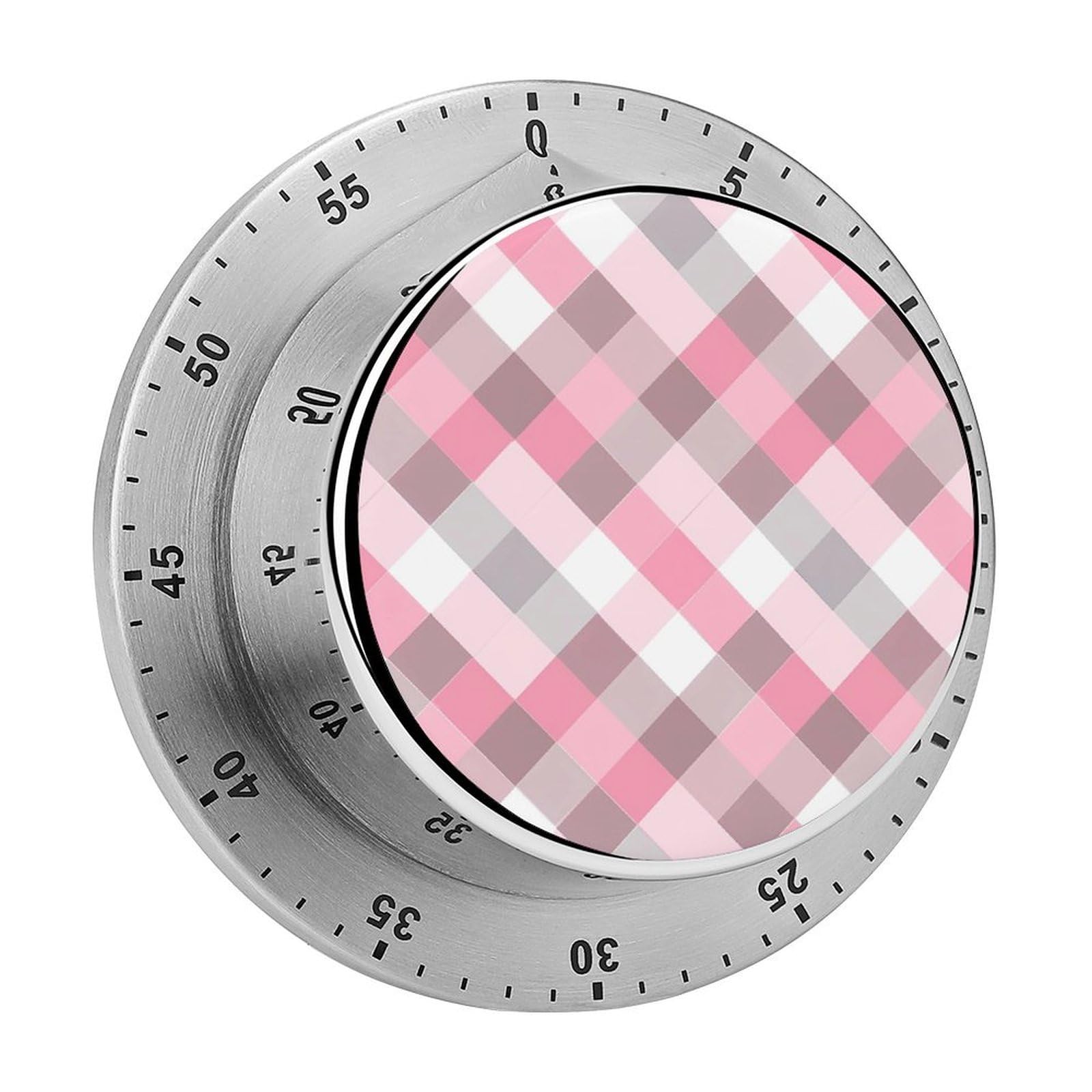 Pinkgrey Checkered Gradient Pattern Magnetic Timer for Kitchen Cooking Productivity Stainless Steel Timers with Alarm