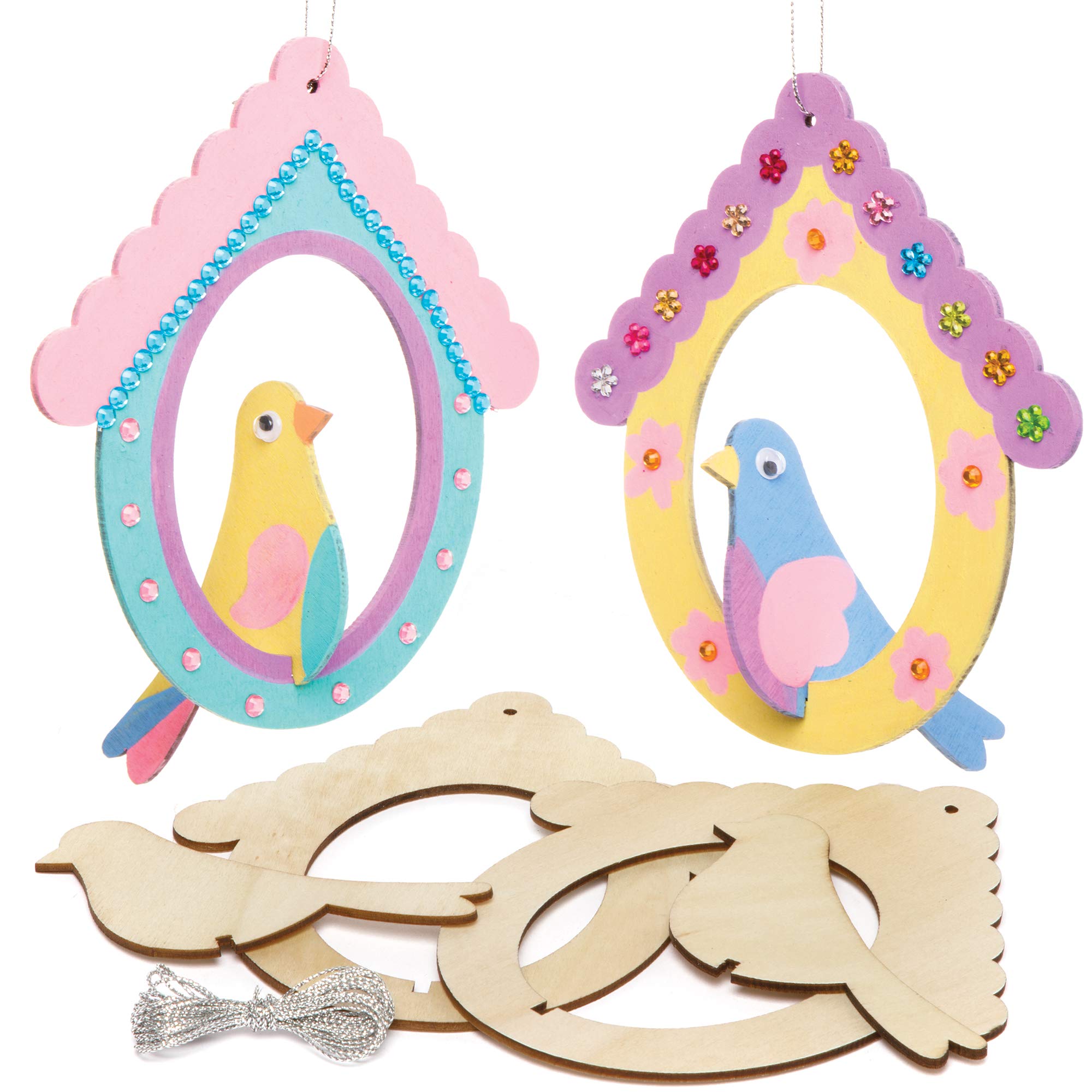 Baker RossAX859 Hanging Bird Decorations - Pack of 5, Woodcrafts for Kids to Make, Paint, Decorate and Display