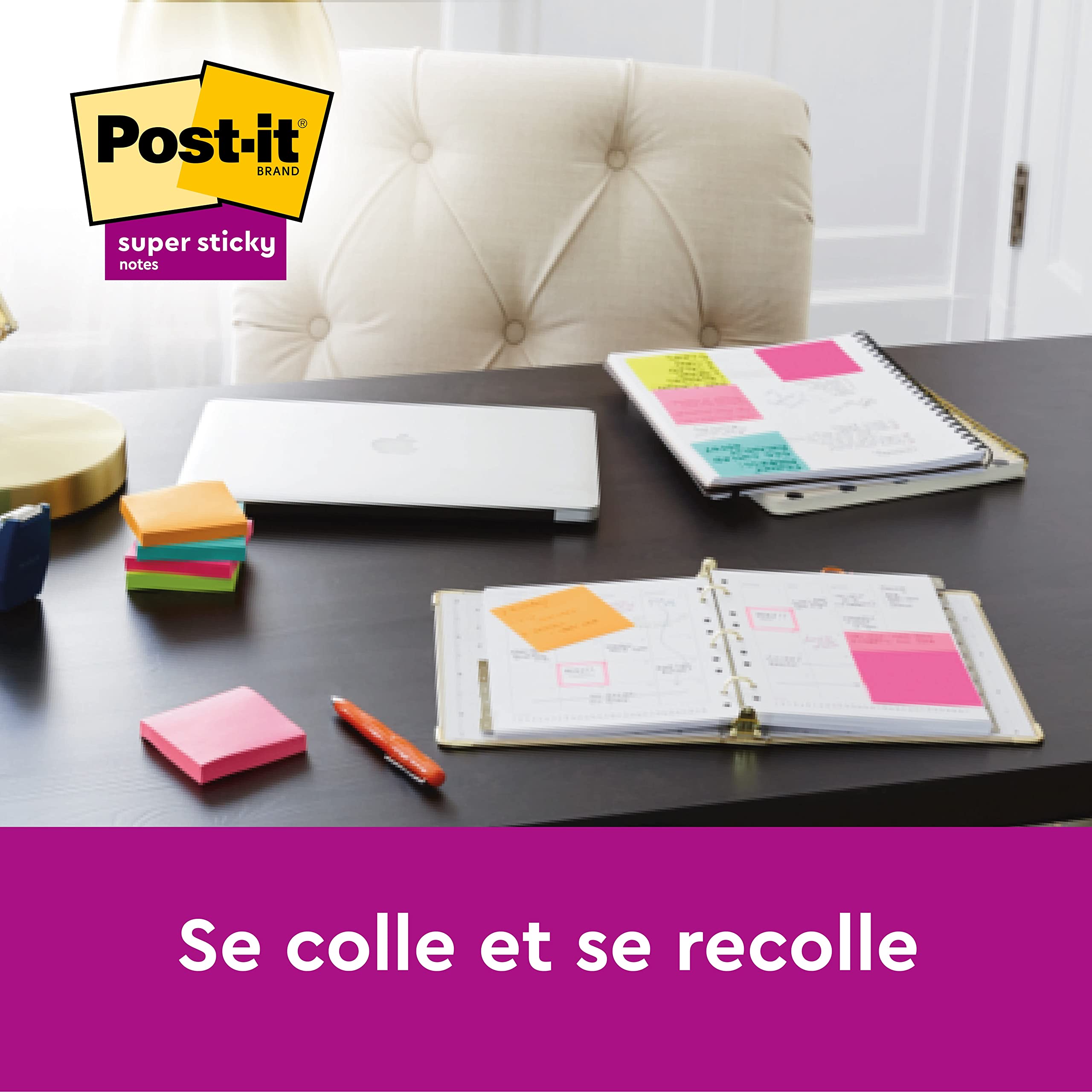 Post-it Super Sticky Grand Format – 3 Blocs Lignés, 101x101 Mm, Adhésif Renforcé