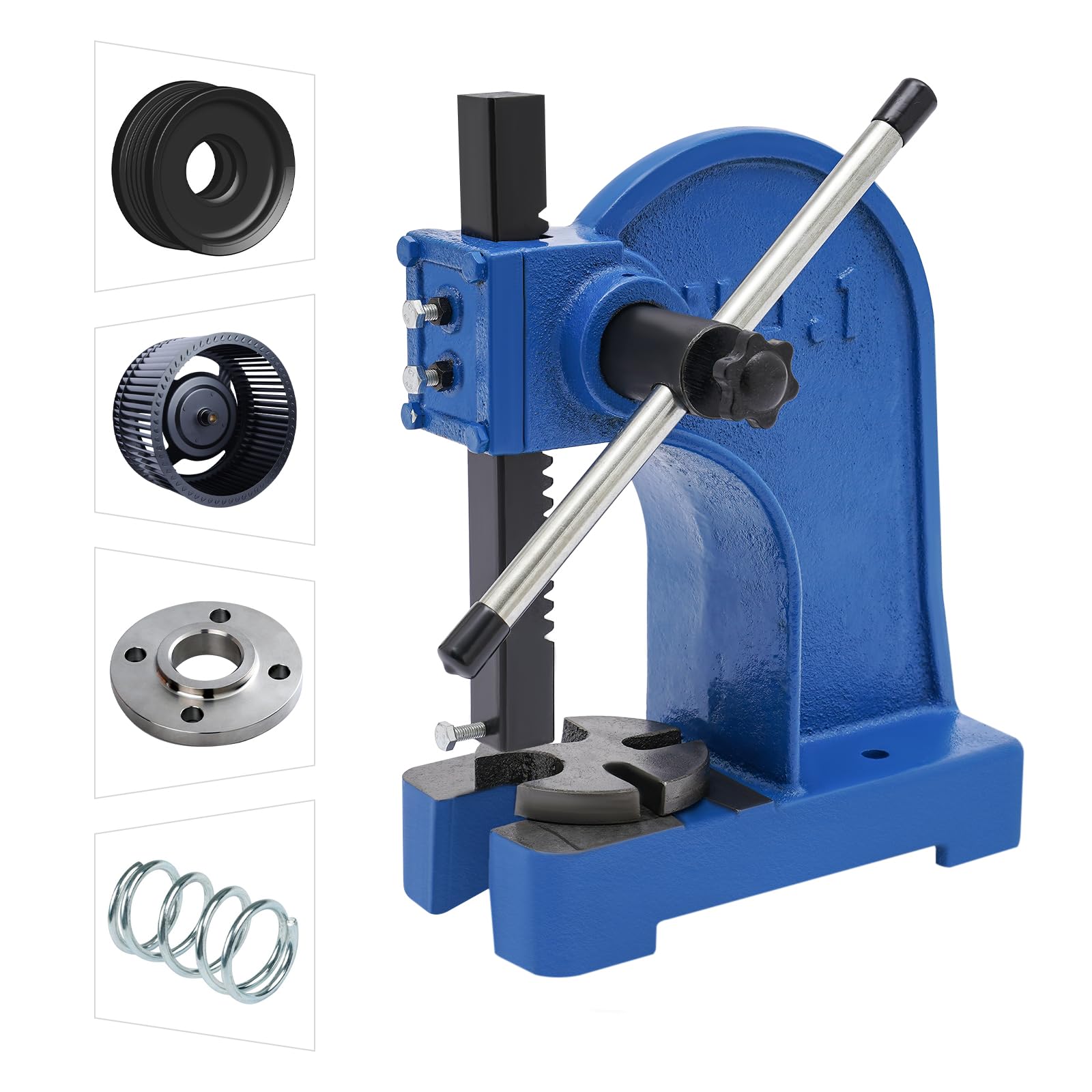 Prensa Arbor manual de hierro fundido, 1T/2204,62 lbs de fuerza máxima de trabajo, para banco de trabajo, 14 cm de recorrido, incluye botón de ciruela y mango, ideal para troquelado, doblado y