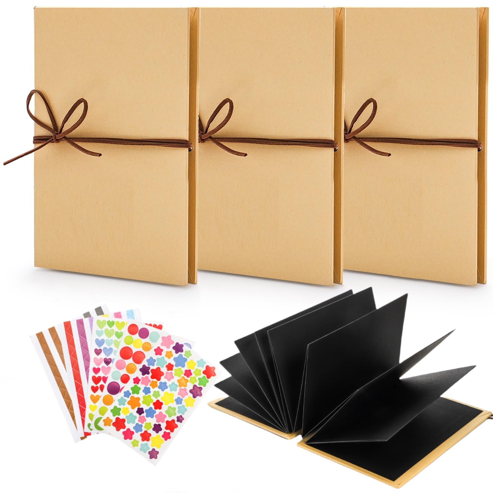 Hacaroa 4 Pack 6 x 8 Inch Small Accordion Scrapbook, Hardcover Kraft Paper Photo Albums with DIY Accessories, Stretchable Folding Memory Book for Wedding, Graduation, Valentine's Day, Black Pages