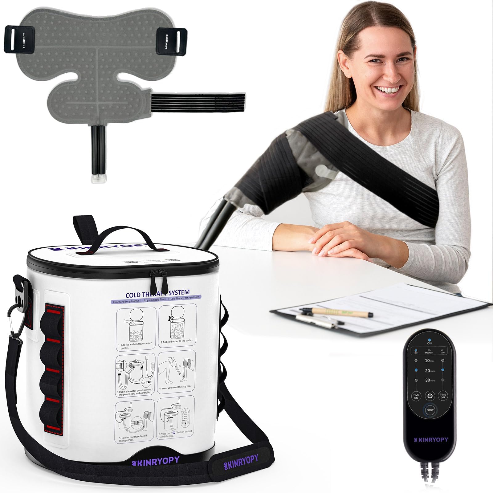 Máquina de terapia de frío para hombro con temporizador programable, máquina de hielo portátil para hombro después de la cirugía