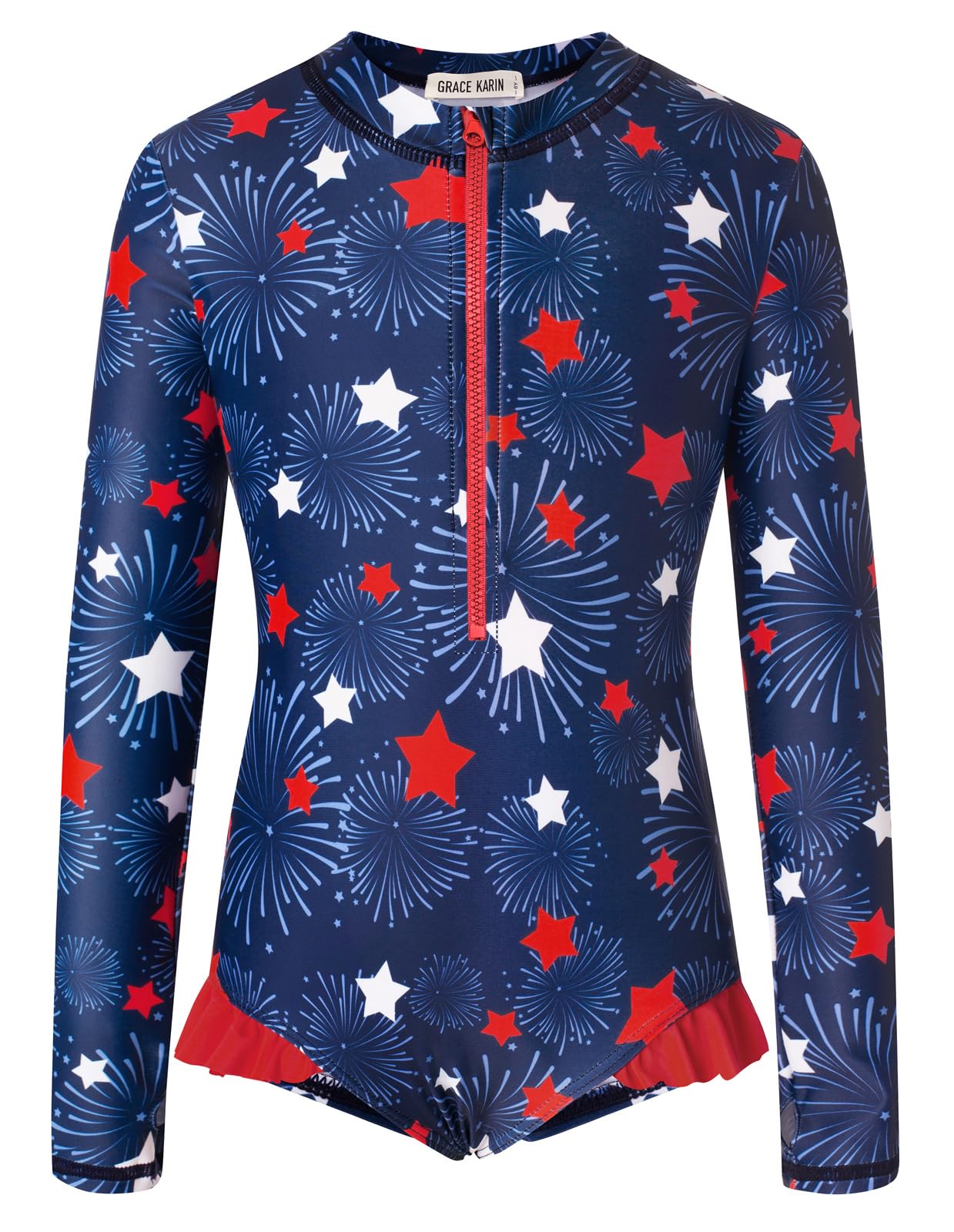 GRACE KARIN Girls One Piece Swimsuits Long Sleeve Bathing Suits Swimwear 5-14Y