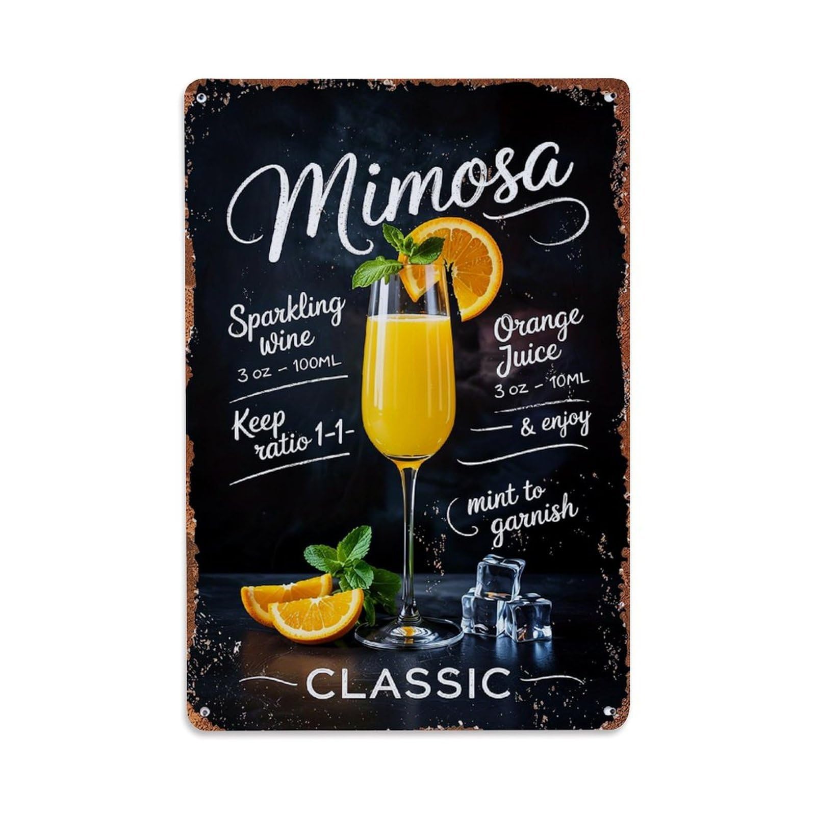 Jdfenggu Vintage Classic Mimosa Cocktail Recipe Display Retro Metal Tin Sign, Decor Art Poster For Bar, Home, Man Cave, Kitchen, Laundry Room Gift 8X12inch