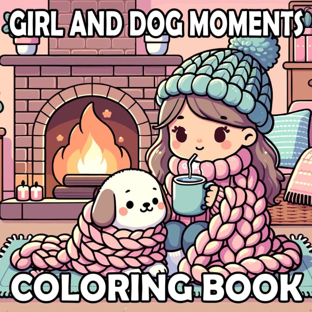 Girl and Dog Moments: Coloring Book Bold and Easy for Adults and Teens