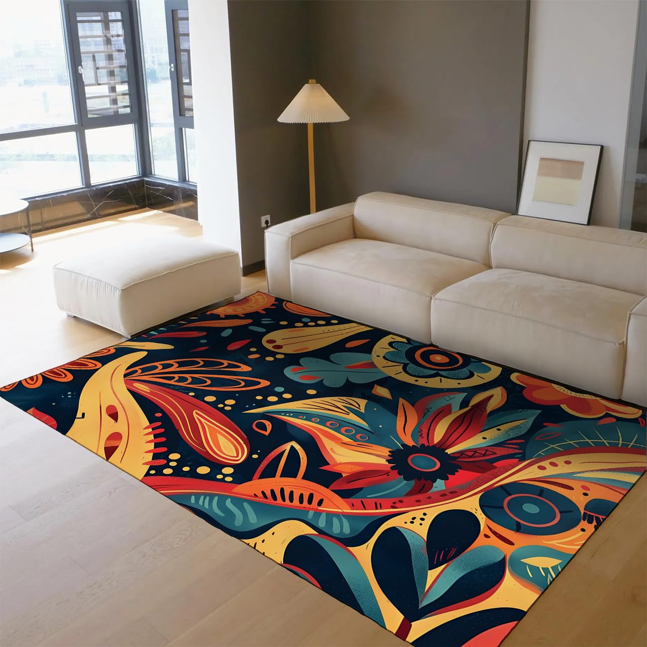 Tapis salon 200x300cm abstrait moderne lavable et antidérapant pour grand séjour