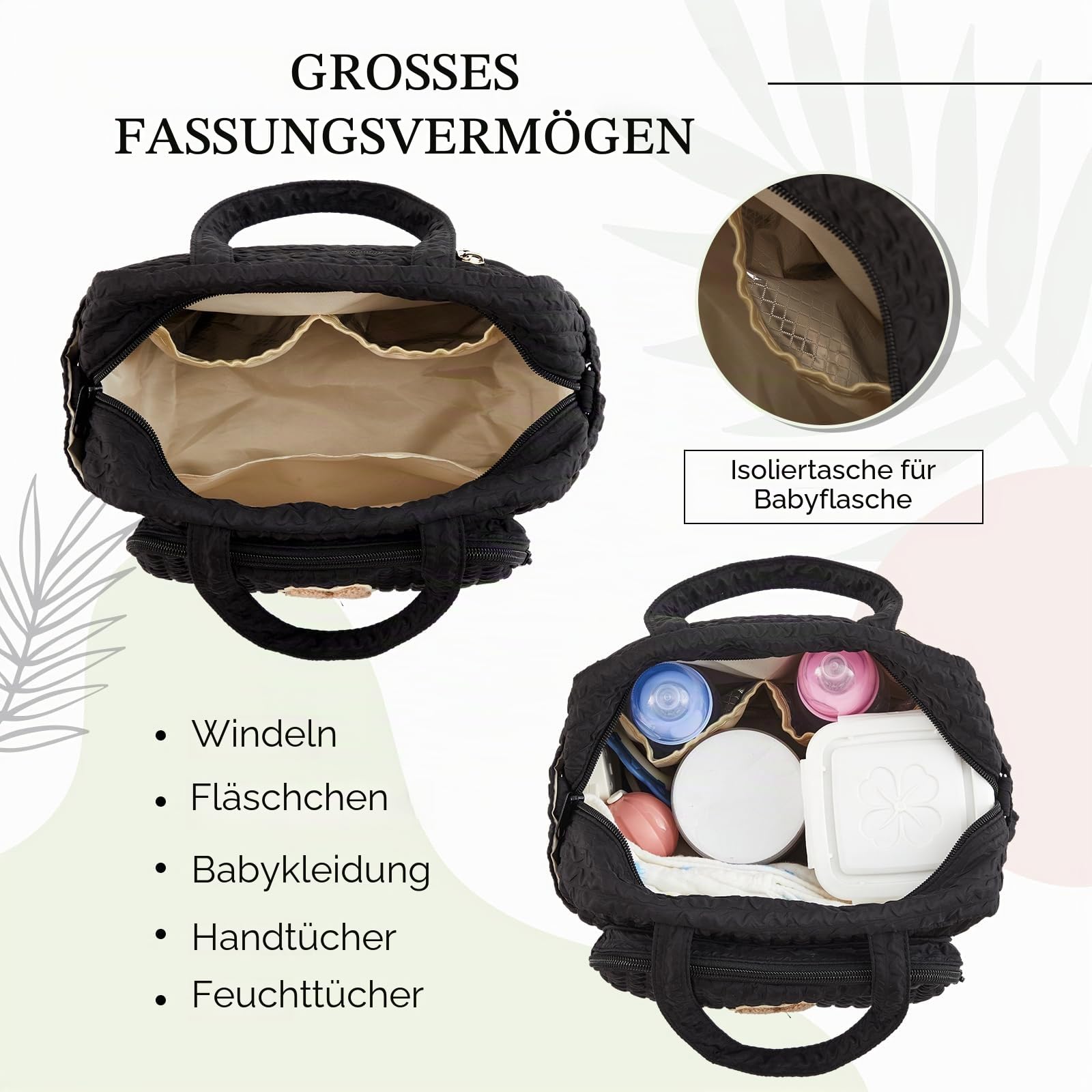Kleine Wickeltasche, Multifunktionstasche mit Silikon-Schnullerhalter, Reise-Crossbody-Tasche (schwarz)