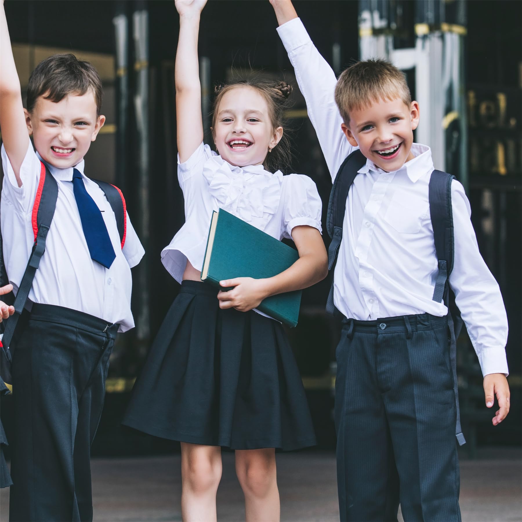Vestito da scuola con gonna a pieghe a tutto tondo elasticizzata, per ragazze Nero 11-12 Anni