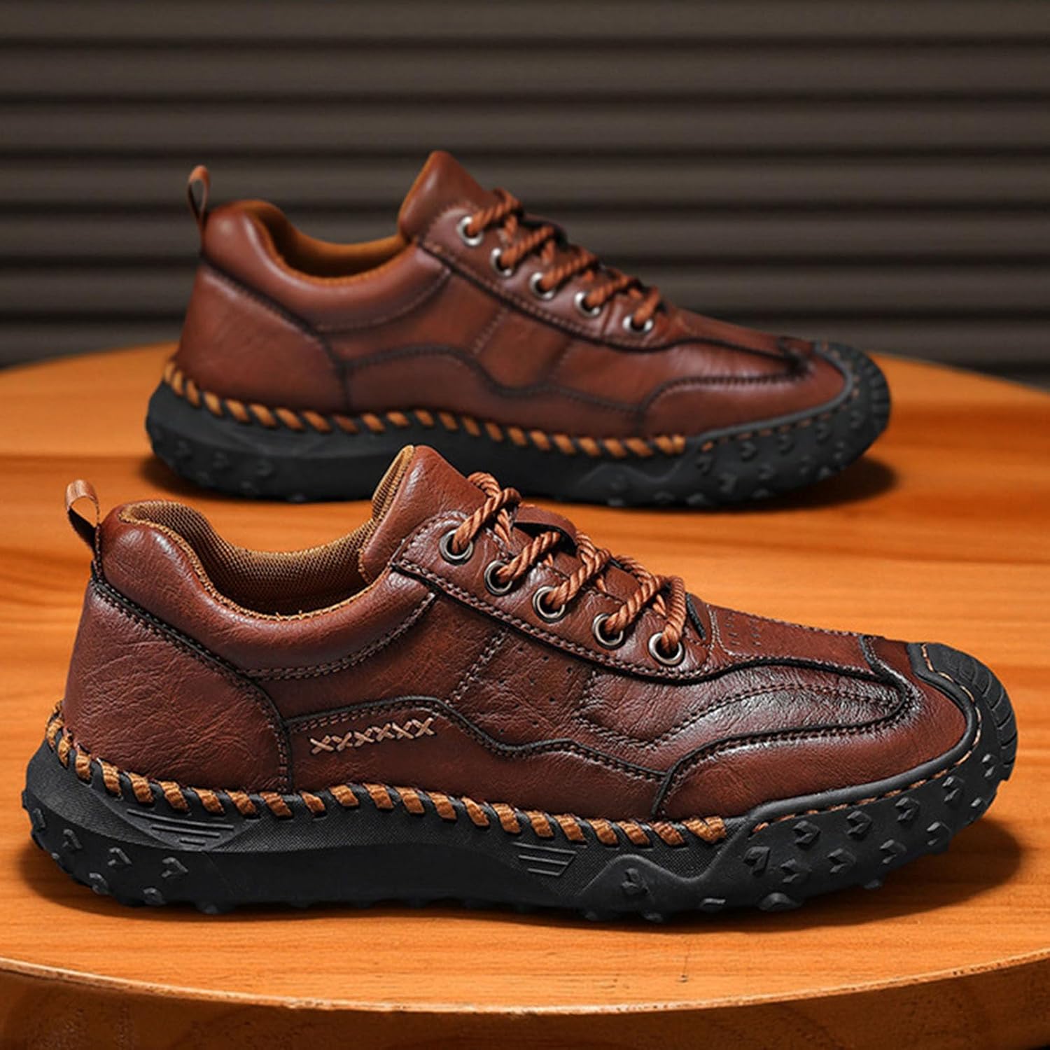 Orthopedic Leather Shoes for Men Loafers Slip On Lace Up Leather Boots, Non Slip Business Casual Walking Driving Shoes Lightweight Breathable Handmade Stitching Outdoor Sneakers