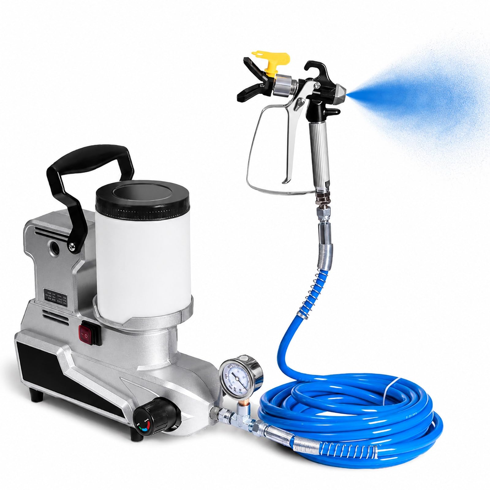 Pulverizador de Pintura Airless 1600W, Presión Regulable 300 Bar, Caudal 2,5L/min, Depósito 2L y Manguera 5m para Paredes, Techos, Muebles, Vallas y Bricolaje